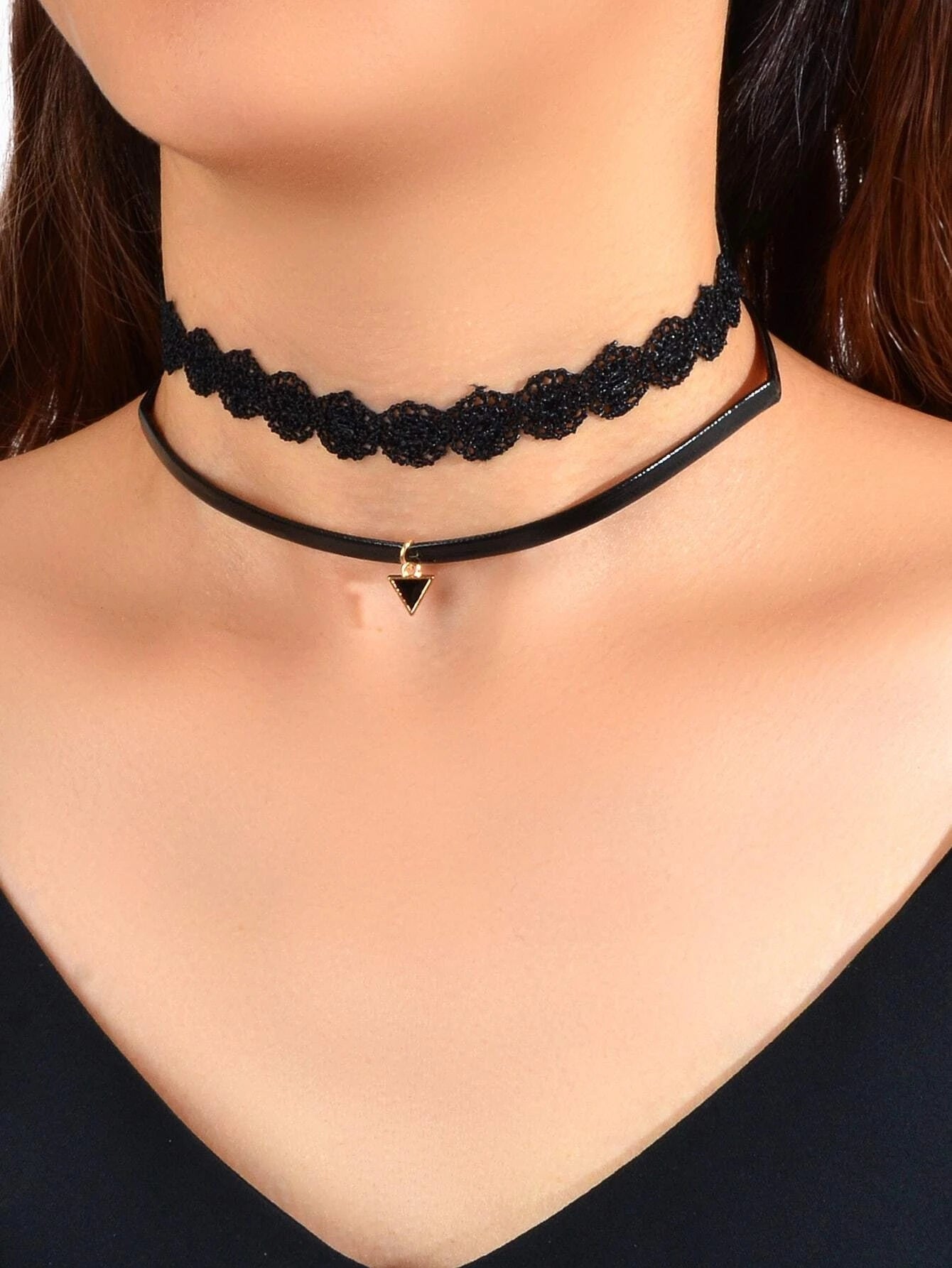 4 pcs Black Lace Pu Leather Geometric Gothic 90s Tattoo Velvet Choker Necklace