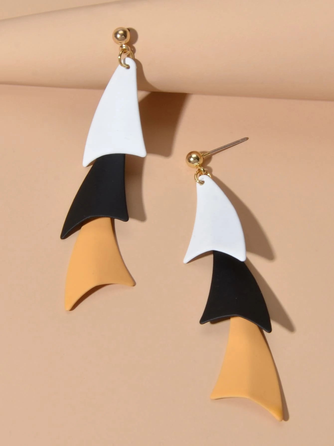 Tiered Black White Orange Geometric Drop Earrings Women Girls Stud Accessories