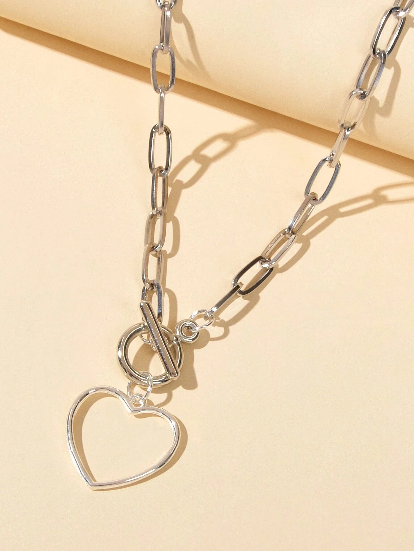 Punk Chunky Chain Love Heart Pendant Lariat Necklace Women Girls Teens Jewellery