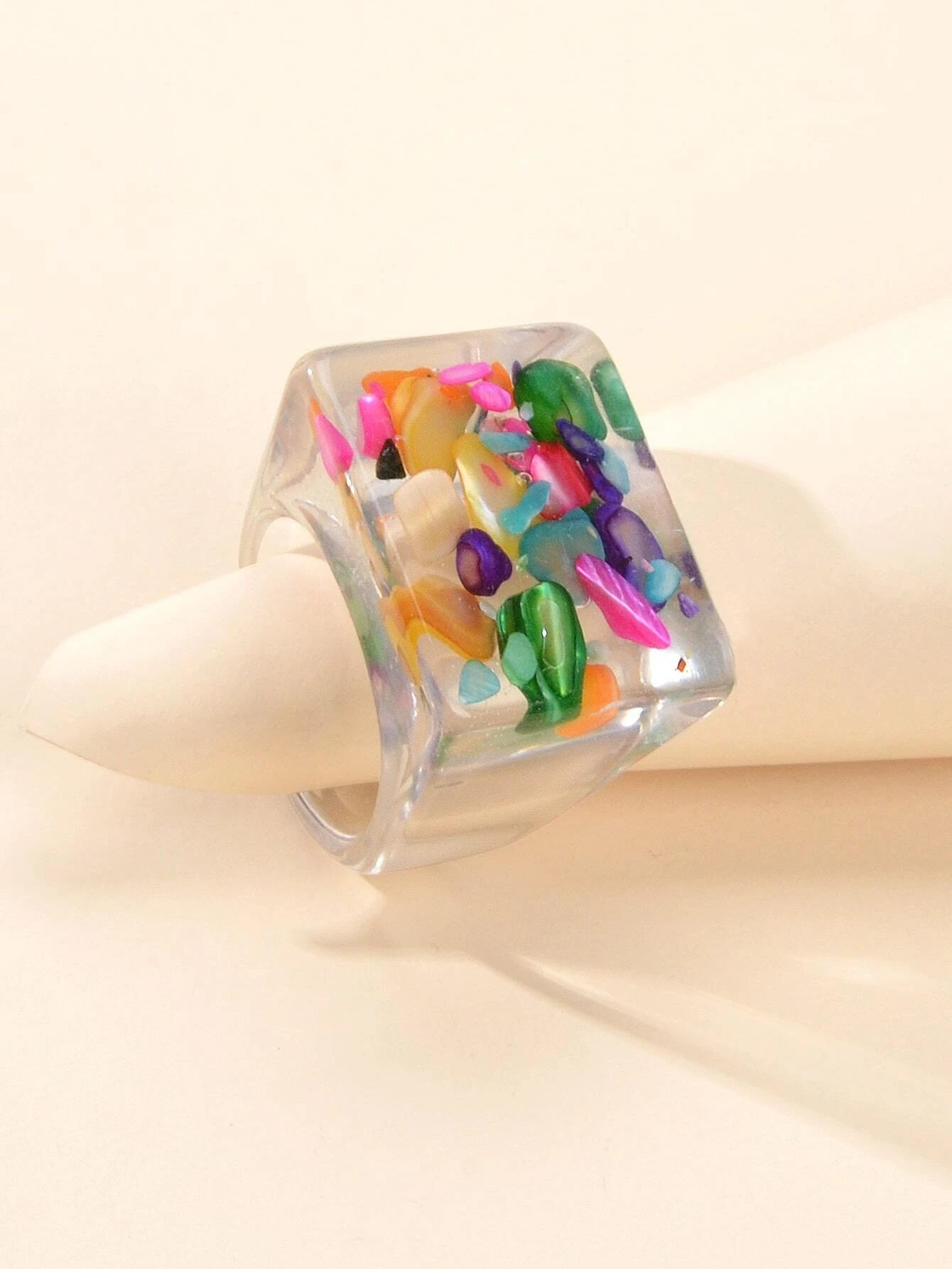 Transparent Trendy Colorful Stone Square Acrylic Chunky Ring Designer Jewellery