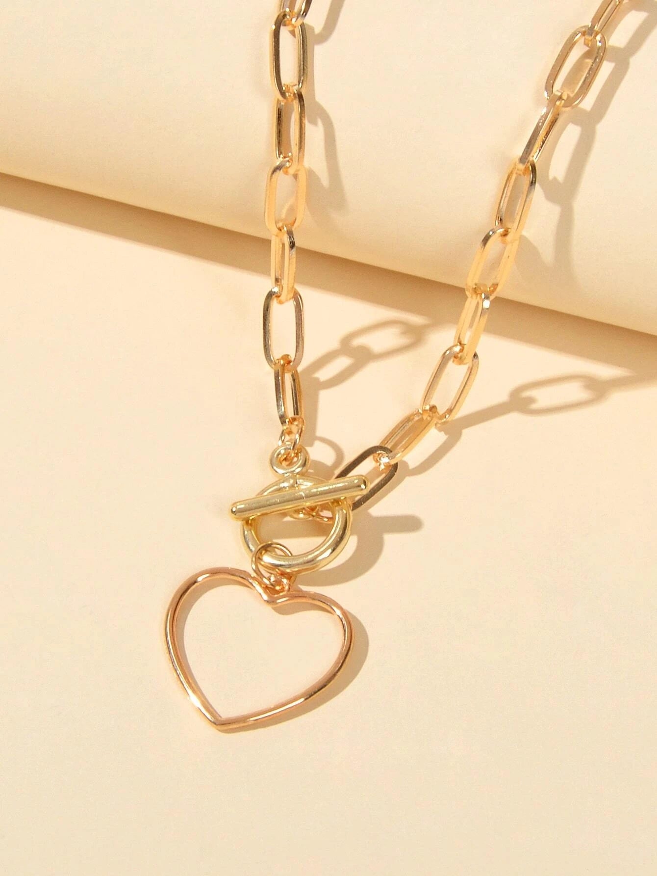 Punk Chunky Chain Love Heart Pendant Lariat Necklace Women Girls Teens Jewellery