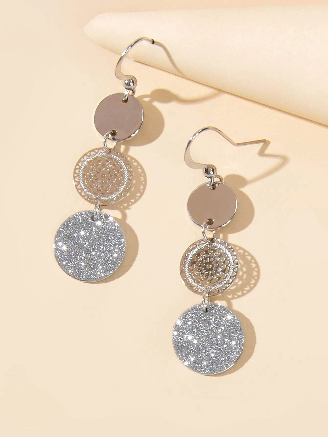 3 Tier Drop Dangle Geometric Shiny Round Disc Earrings Circle Coin Ear Jewellery