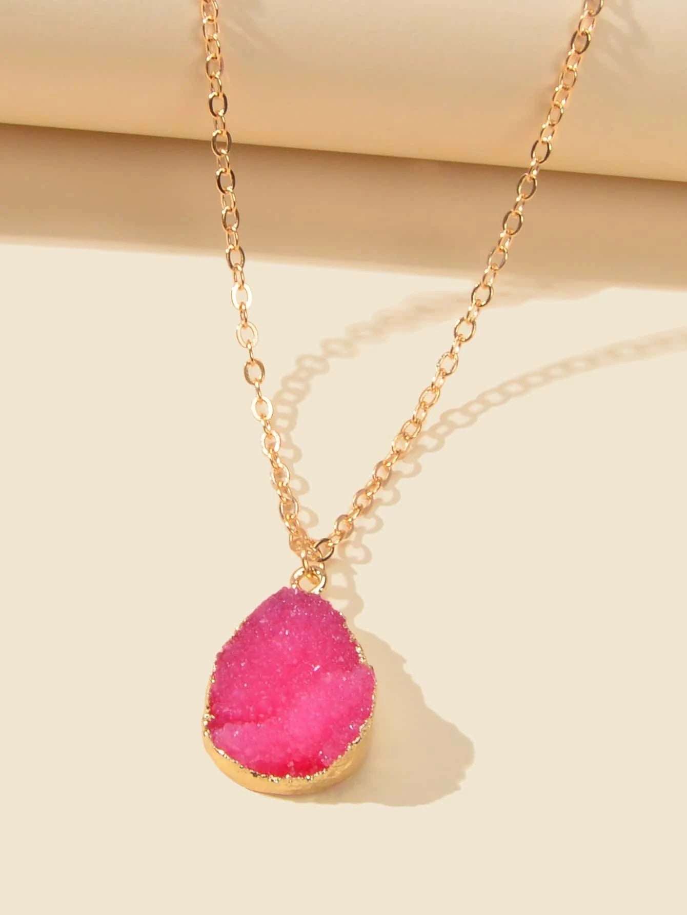 Boho Chic Gold Chain Colorful Stone Resin Water Drop Pendant Ethnic Necklace