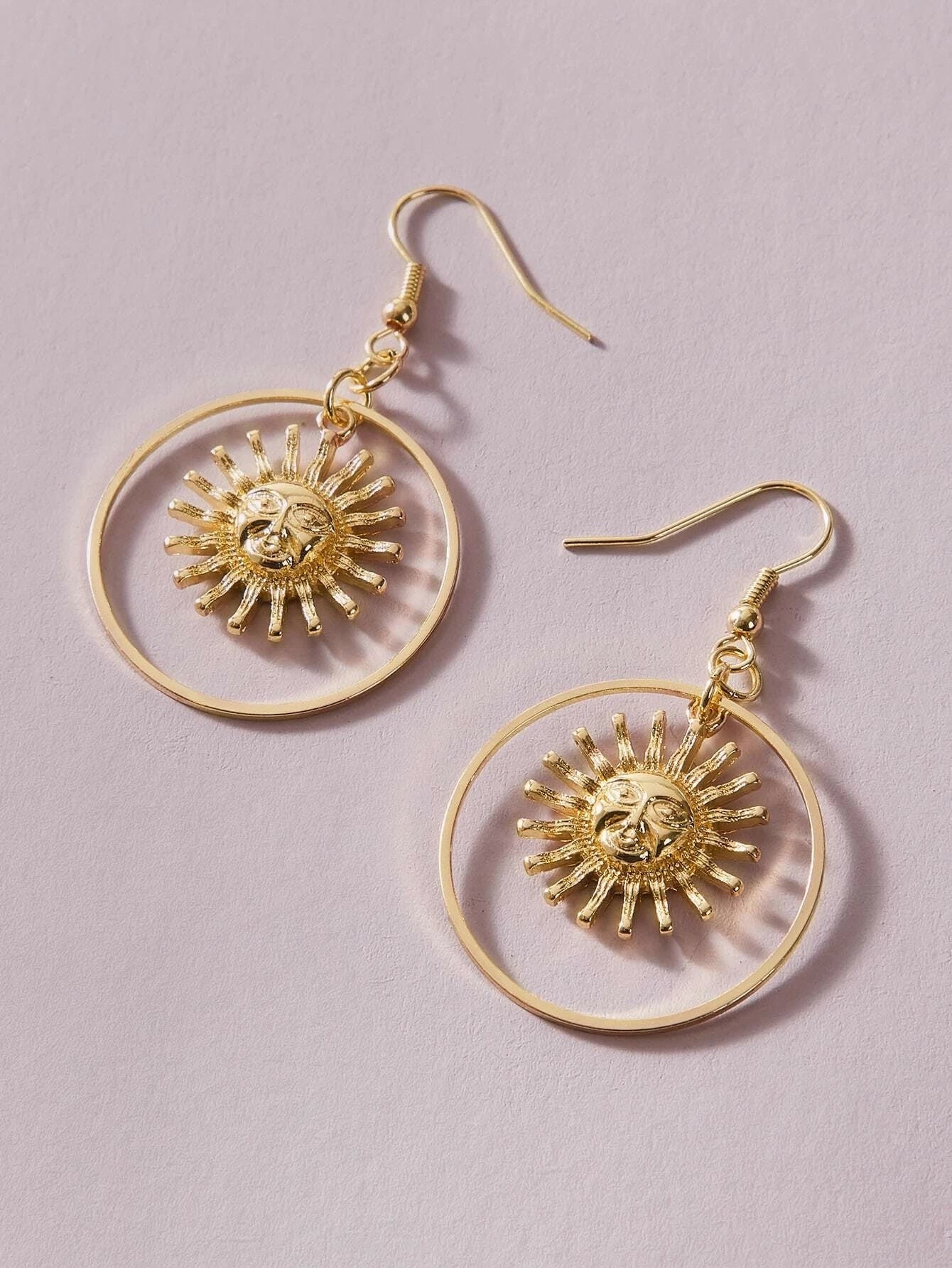 Gold Circle Sun Drop Earrings Stunning Women Teen Accessories Party Gift Jewelry