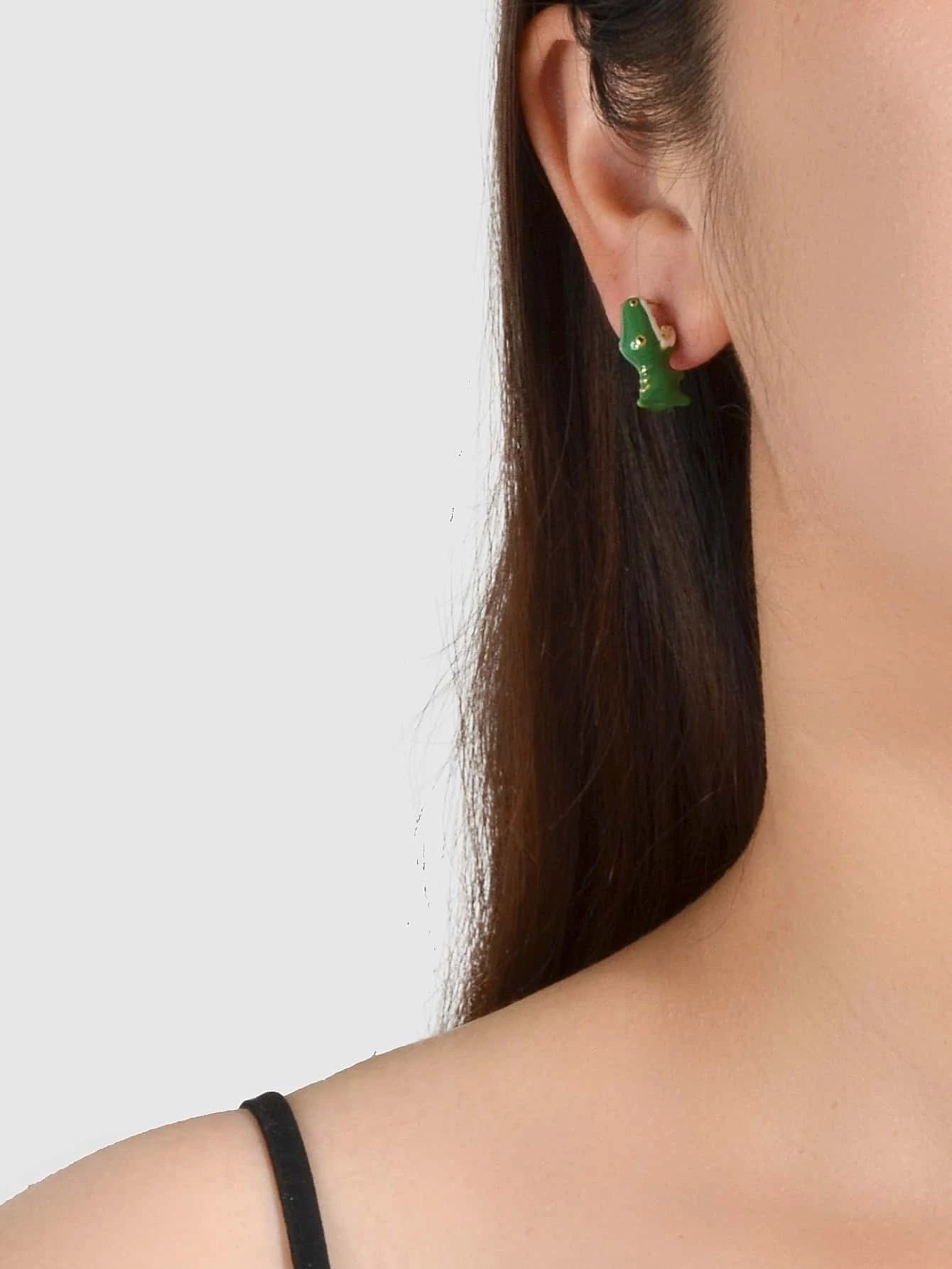 Punk Rock Jewelry Green Enamel Crocodile Head Statement Stud Earrings Teens Gift