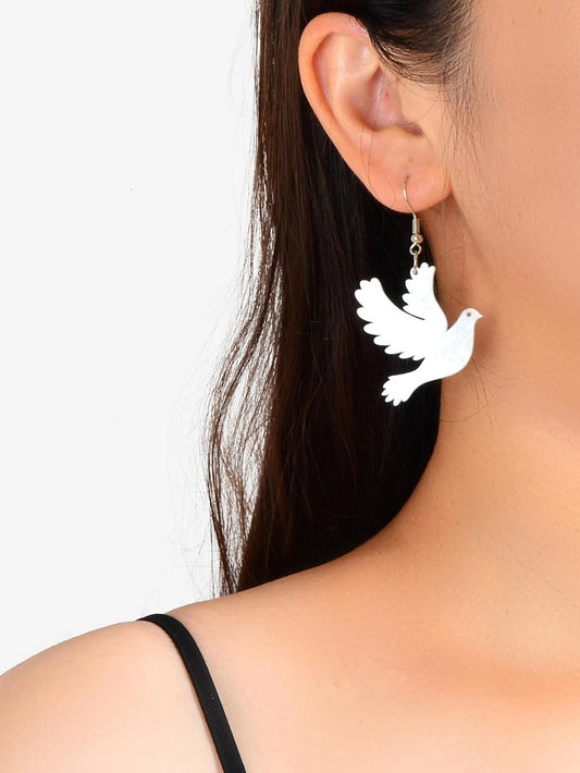 Women Jewellery Big White Bird Pigeon Dove Drop Dangle Earrings Accessories Gift