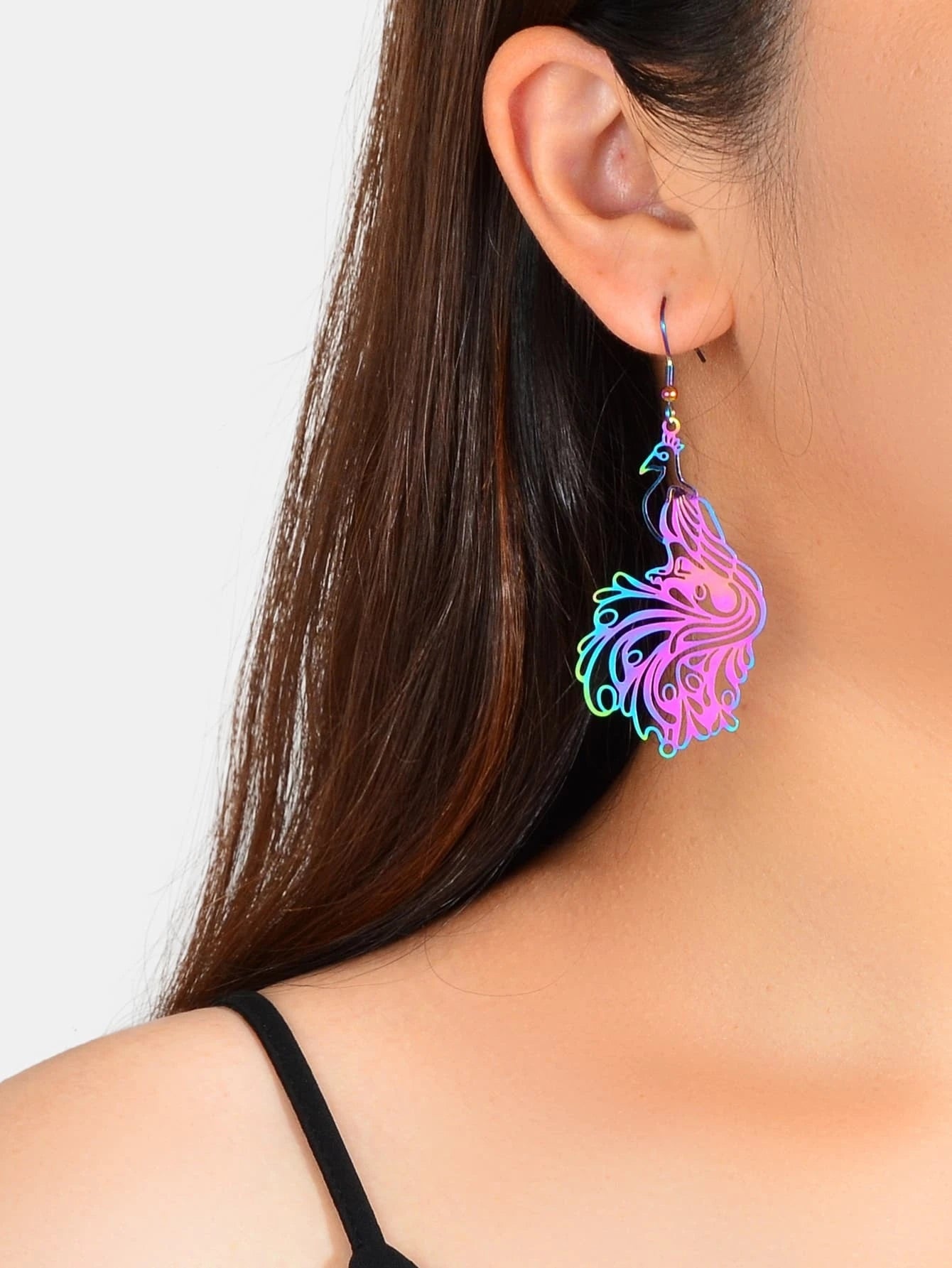 AU Stock Women Hollow out Colorful Peacock Drop Dangle Big Earrings Jewellery