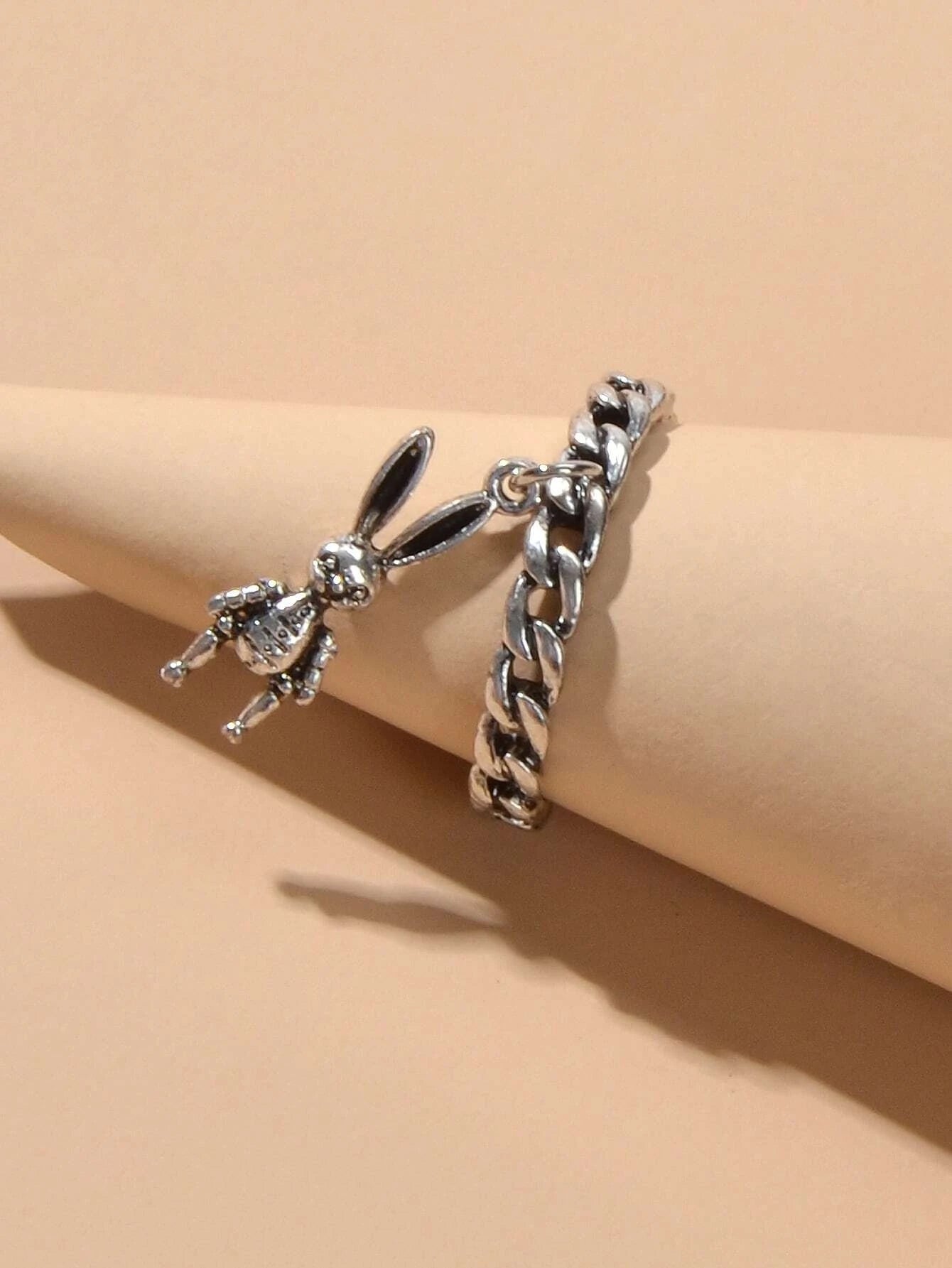 Punk Jewellery Antique Silver Rabbit Charm Finger Cuff Ring Women Accessories