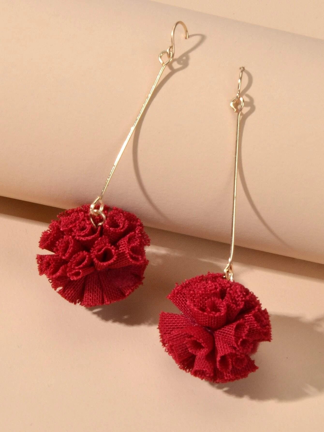 Red Flower Ball Drop Dangle Earrings Beautiful Women Girls Accessories Jewellery