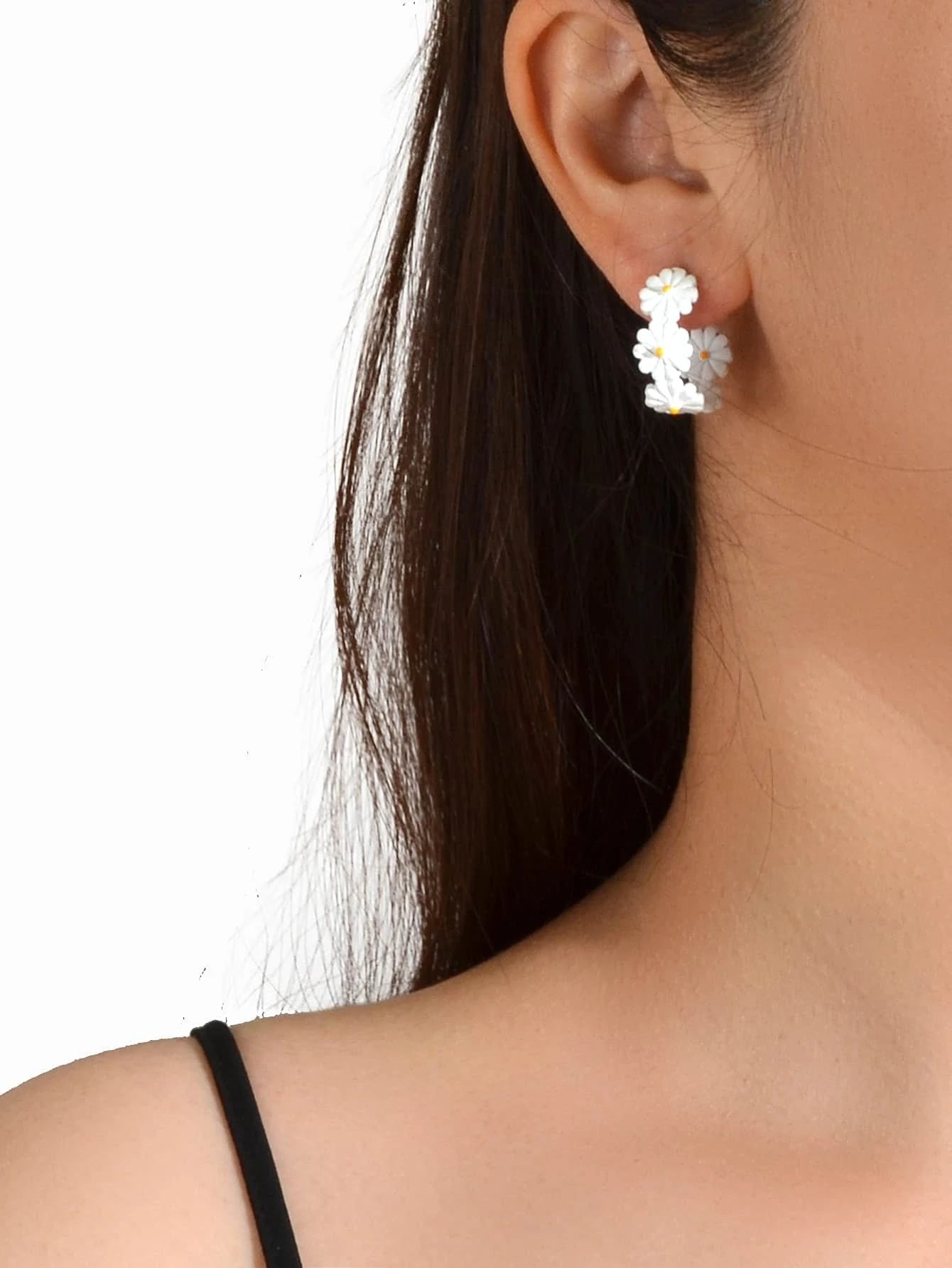 Lovely Jewellery White Flower Stud Hoop Earrings Women Fashion Accessories Gift