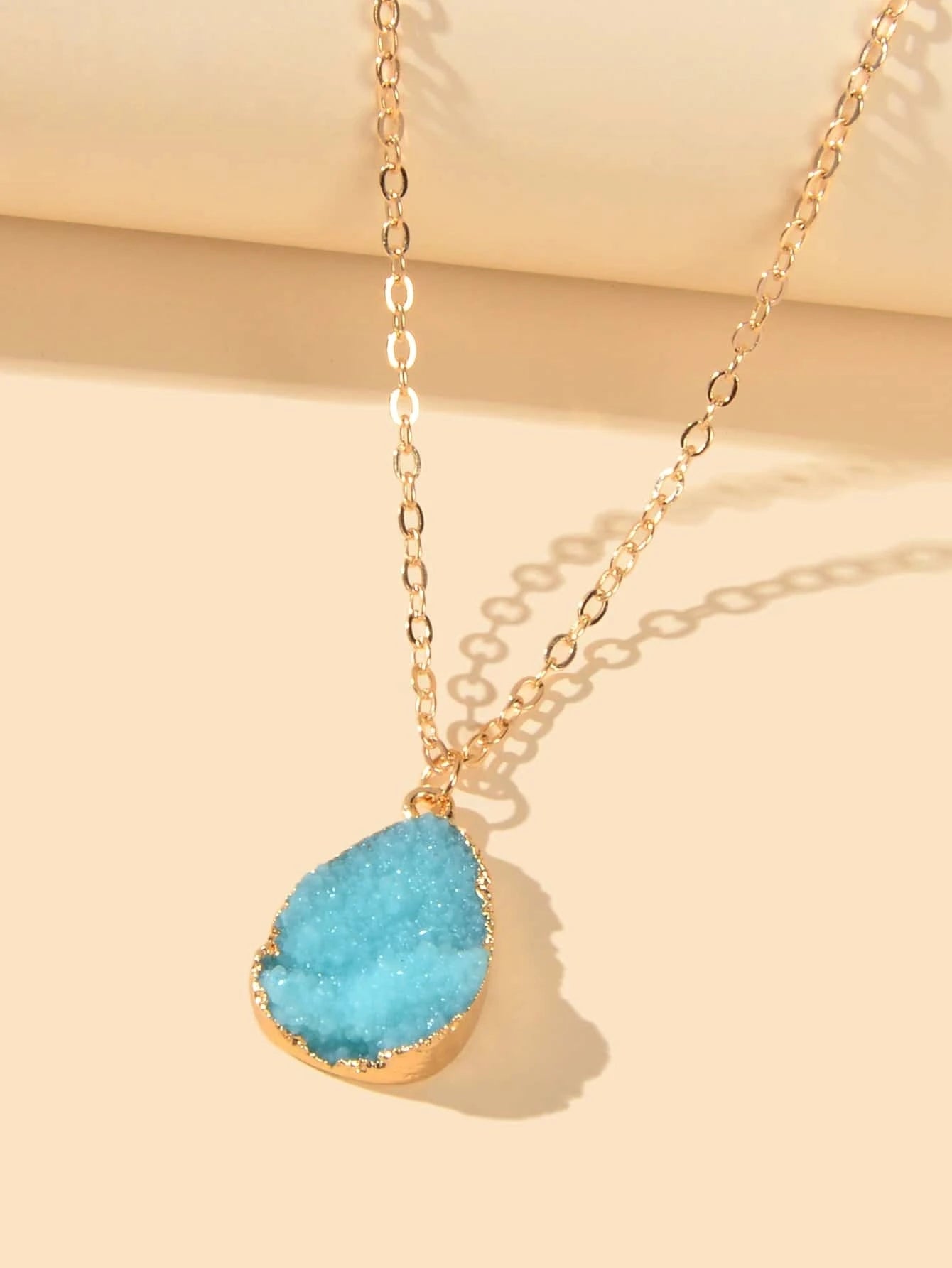 Boho Chic Gold Chain Colorful Stone Resin Water Drop Pendant Ethnic Necklace