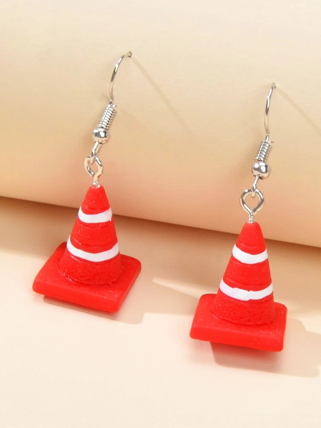 Punk Red Resin Acrylic Traffic Mark Cone Shape Drop Dangle Earrings Funny Gift