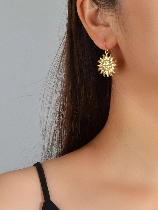 Gold Sun Drop Earrings Wholesale Price Women Teens Accessories Textured Jewelry