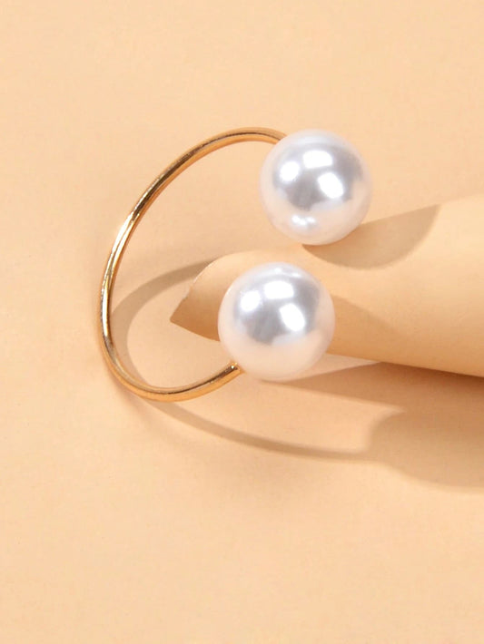 Fashion Gold Metal Big Pearl Open Cuff Finger Ring Weddding Bridal Accessories