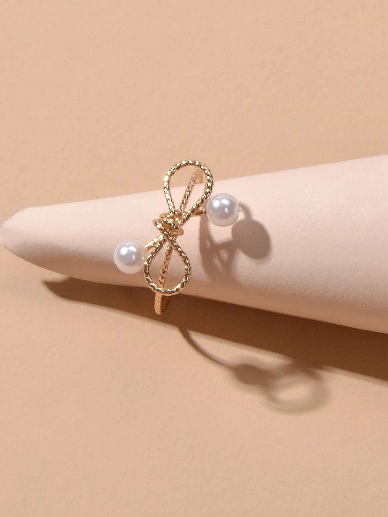 Fashion Jewellery Pearl Gold Bow Cute Finger Ring Beautiful Party Accessories