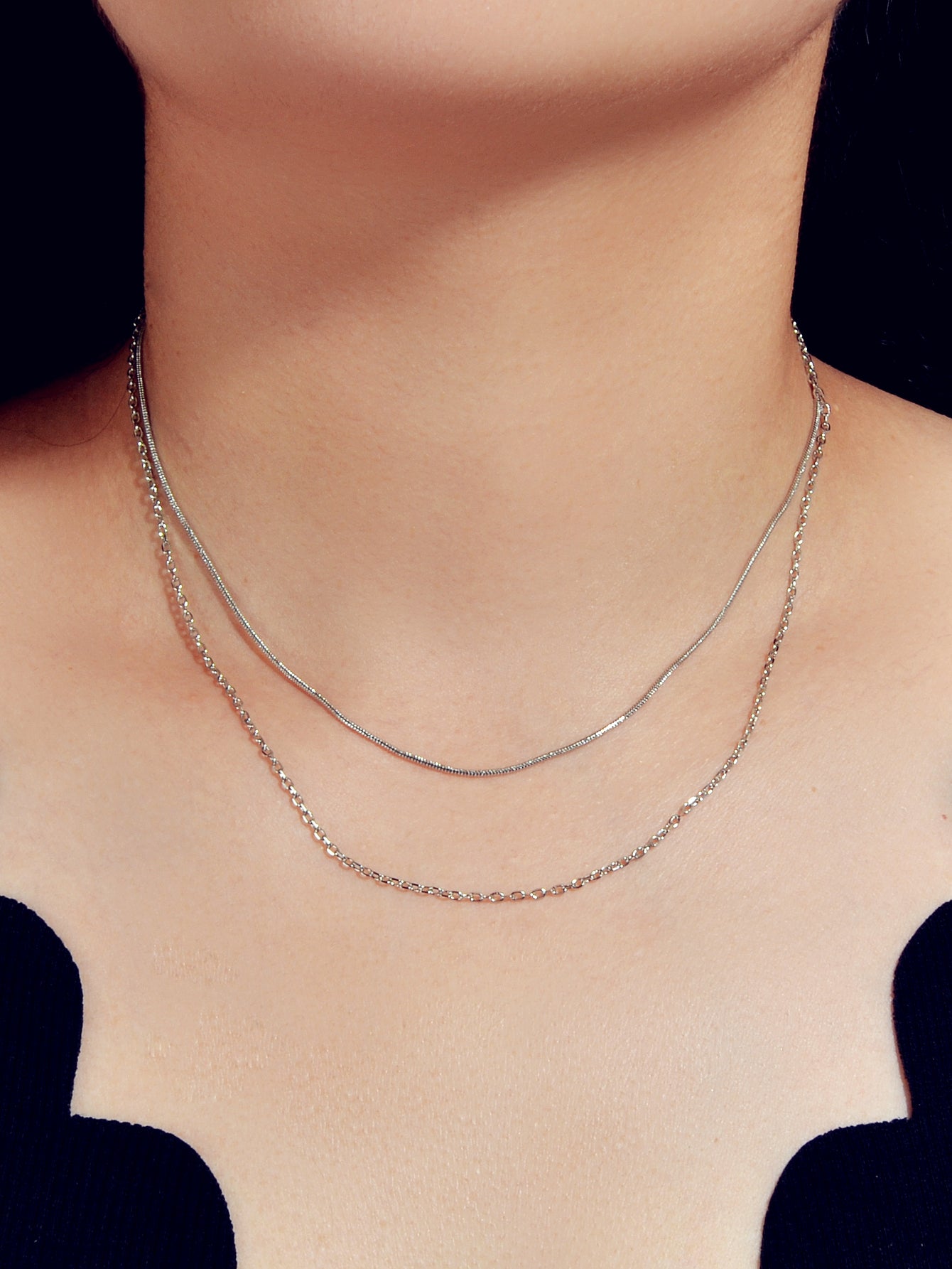 Double Layered Gold Silver Simple Link Chain Necklace Women Gift Party Jewellery