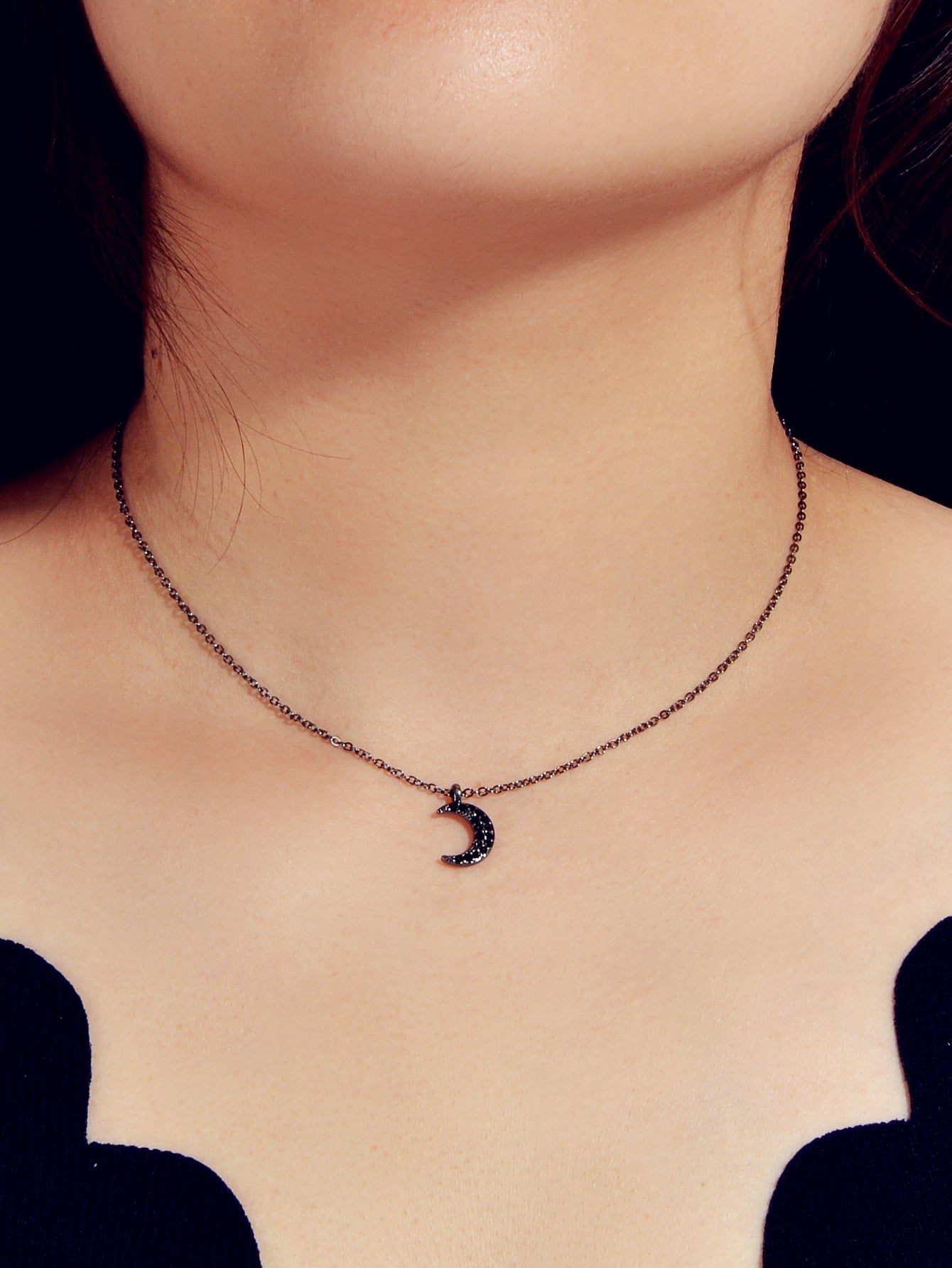 Rock Jewellery Black Cute Crescent Moon Pendant Necklace Minimalist Accessories