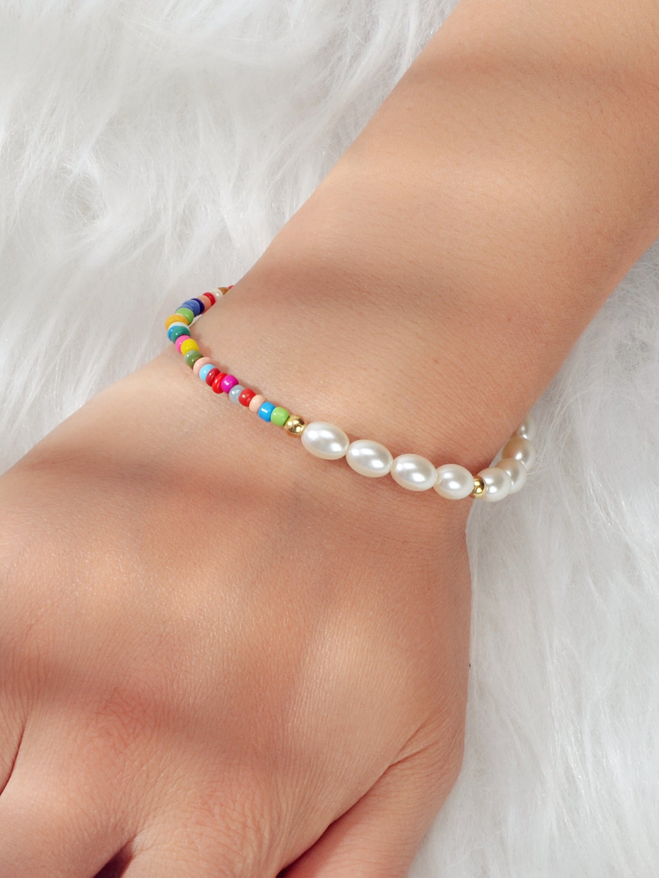 Colorful Bead Faux Pearl Handmade Bracelet Women Boho Chic Seed Beads Jewellery