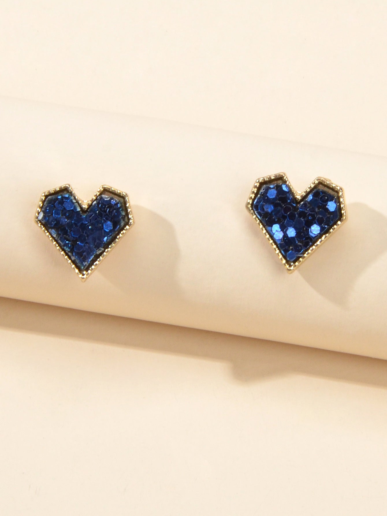 Cute Funny Blue Pink Shining Sequins Heart Stud Classics Wedding Party Earrings