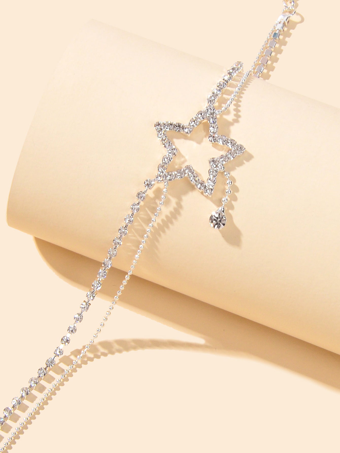 Rhinestone Silver Chain Star Charm Anklet Layered Boho Beach Ankle Bracelet Gift