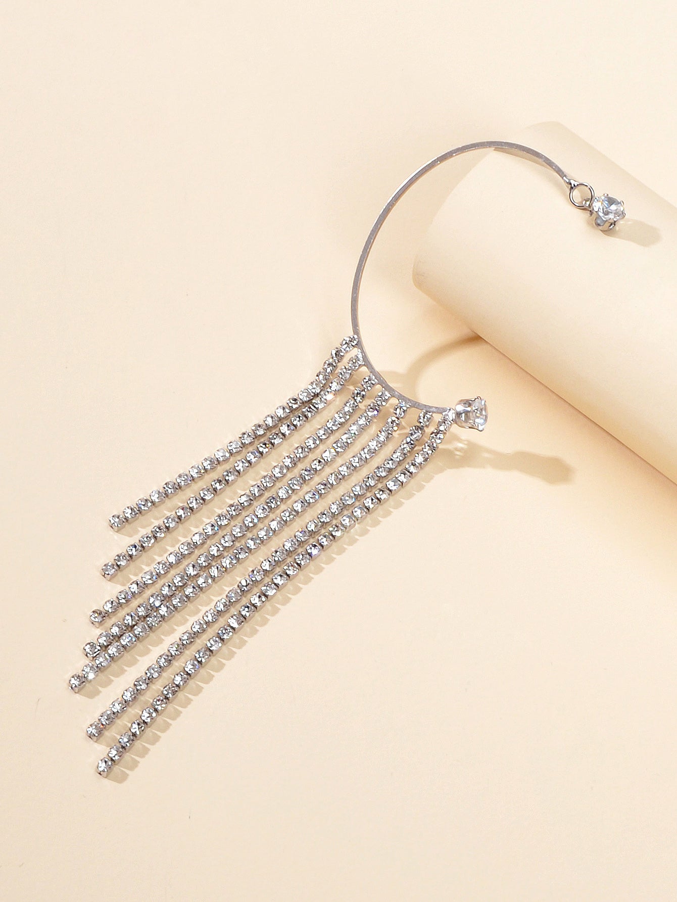 Luxurious 1pc Full Rhinestone Shining Tassel Chain Dangle Earrings Ear Cuff Gift