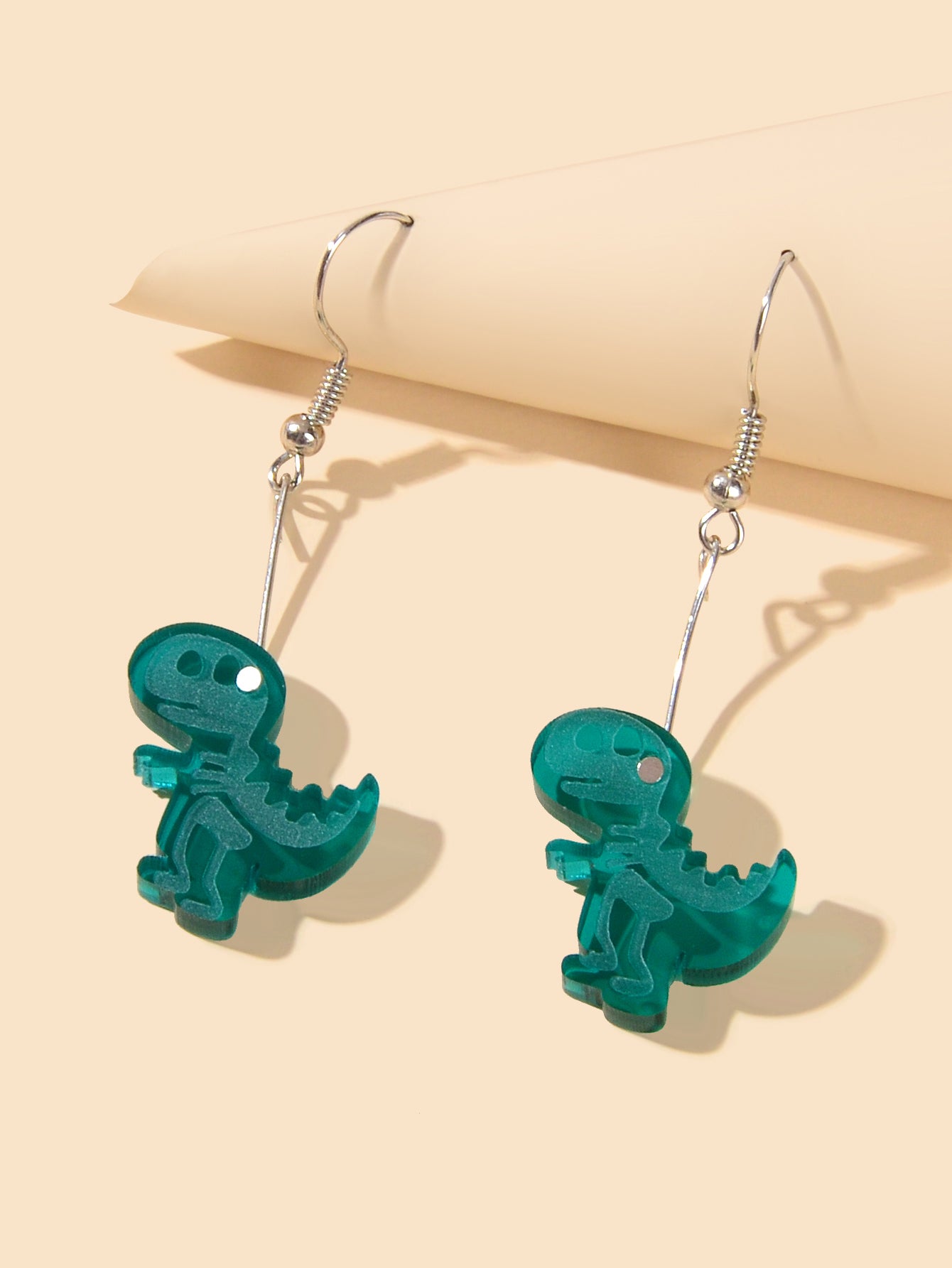 Lovely Cartoon Jewellery Green Resin Dinosaur Dangle Pendant Earrings for Women