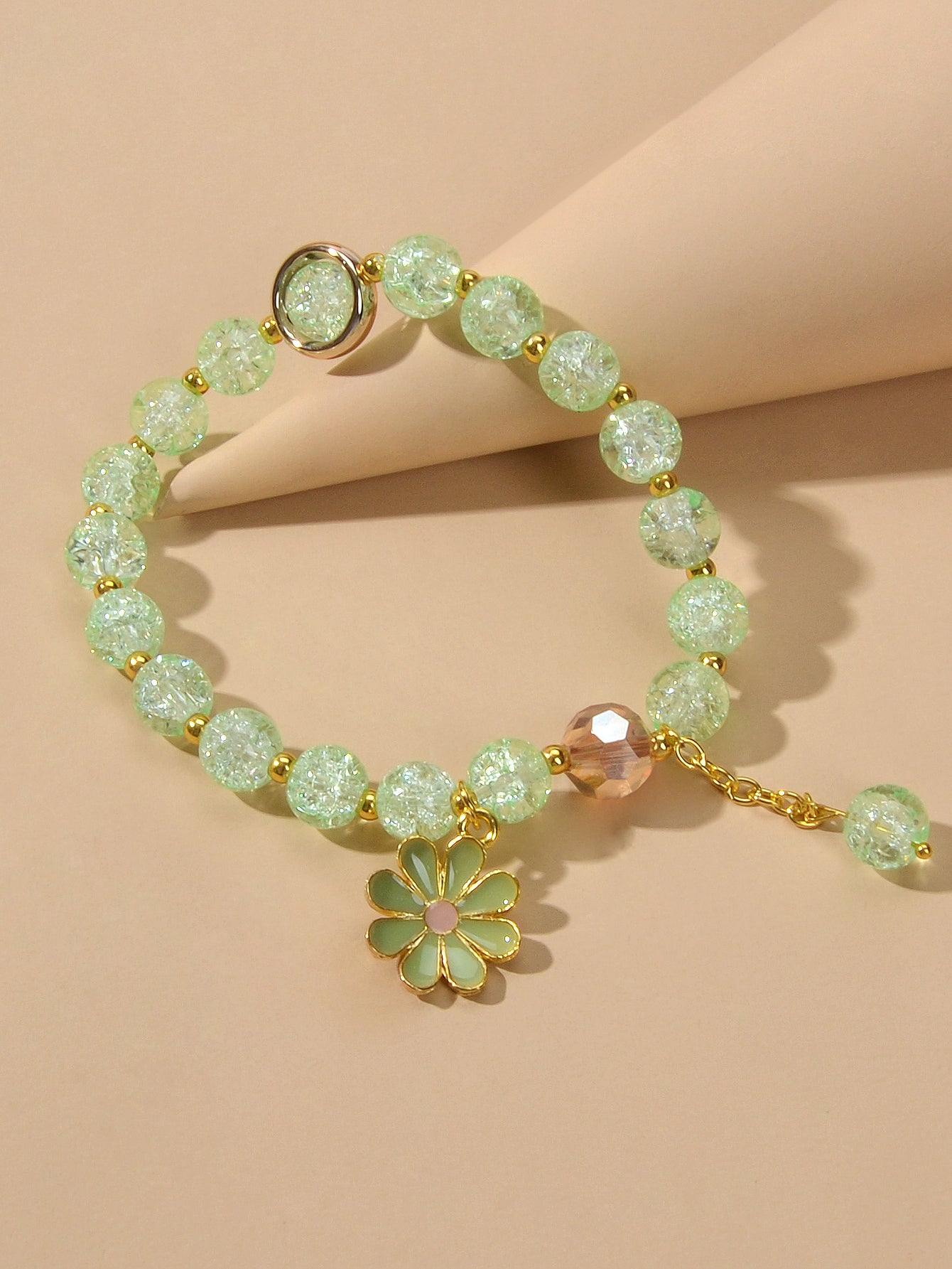 Handmade Beads Chain Flower Charm Bracelet Sweet Girls Teens Jewelry Dainty Gift