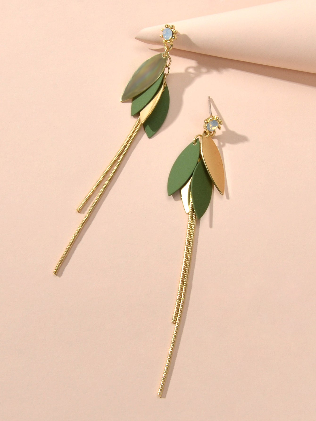 Female Jewellery Gold Green Leaf Long Chain Dangle Pierced Charm Women Earrings