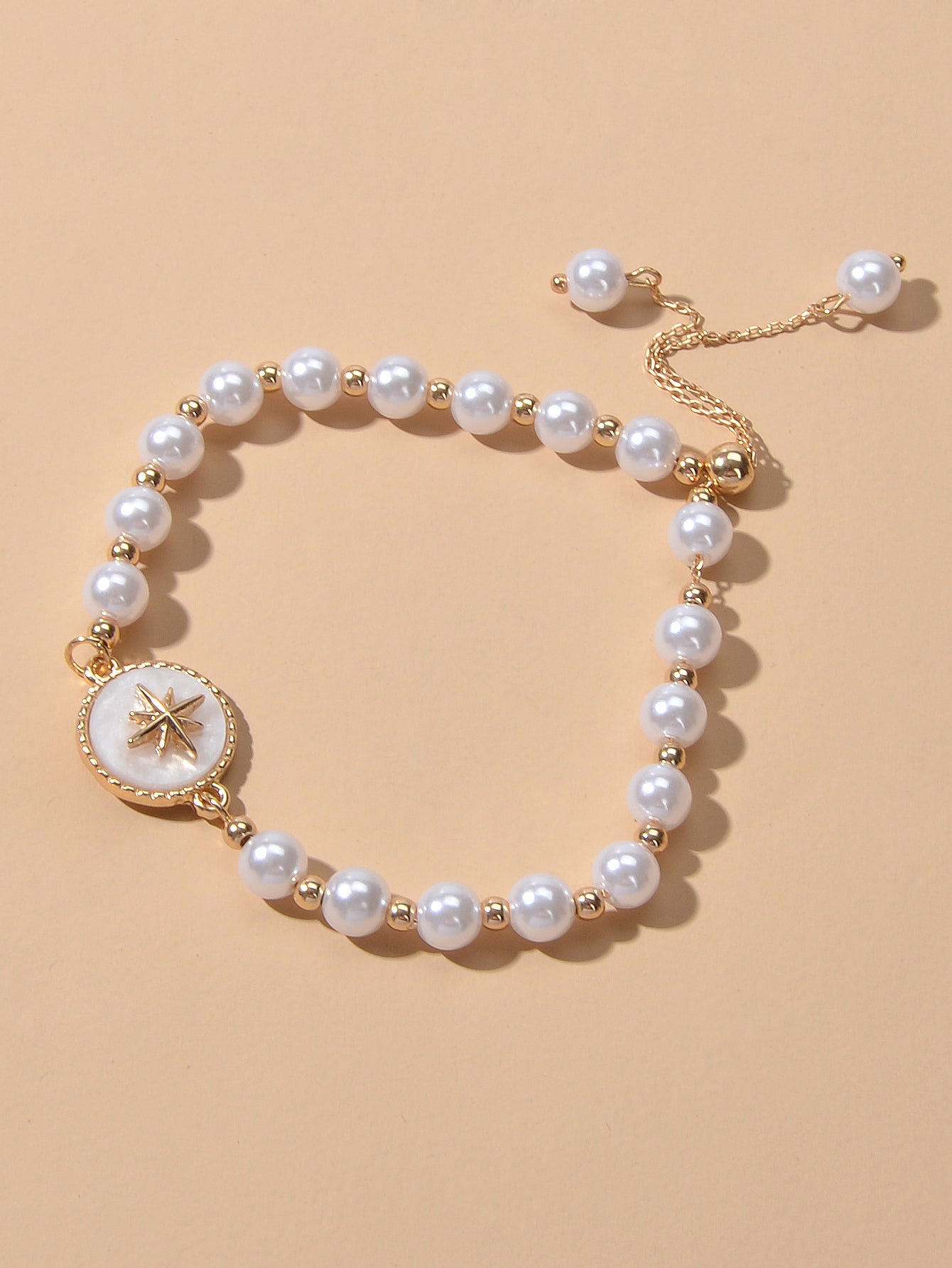 Retro Jewellery Round White Charm Pearl Chain Adjustable Bracelet Birthday Gifts