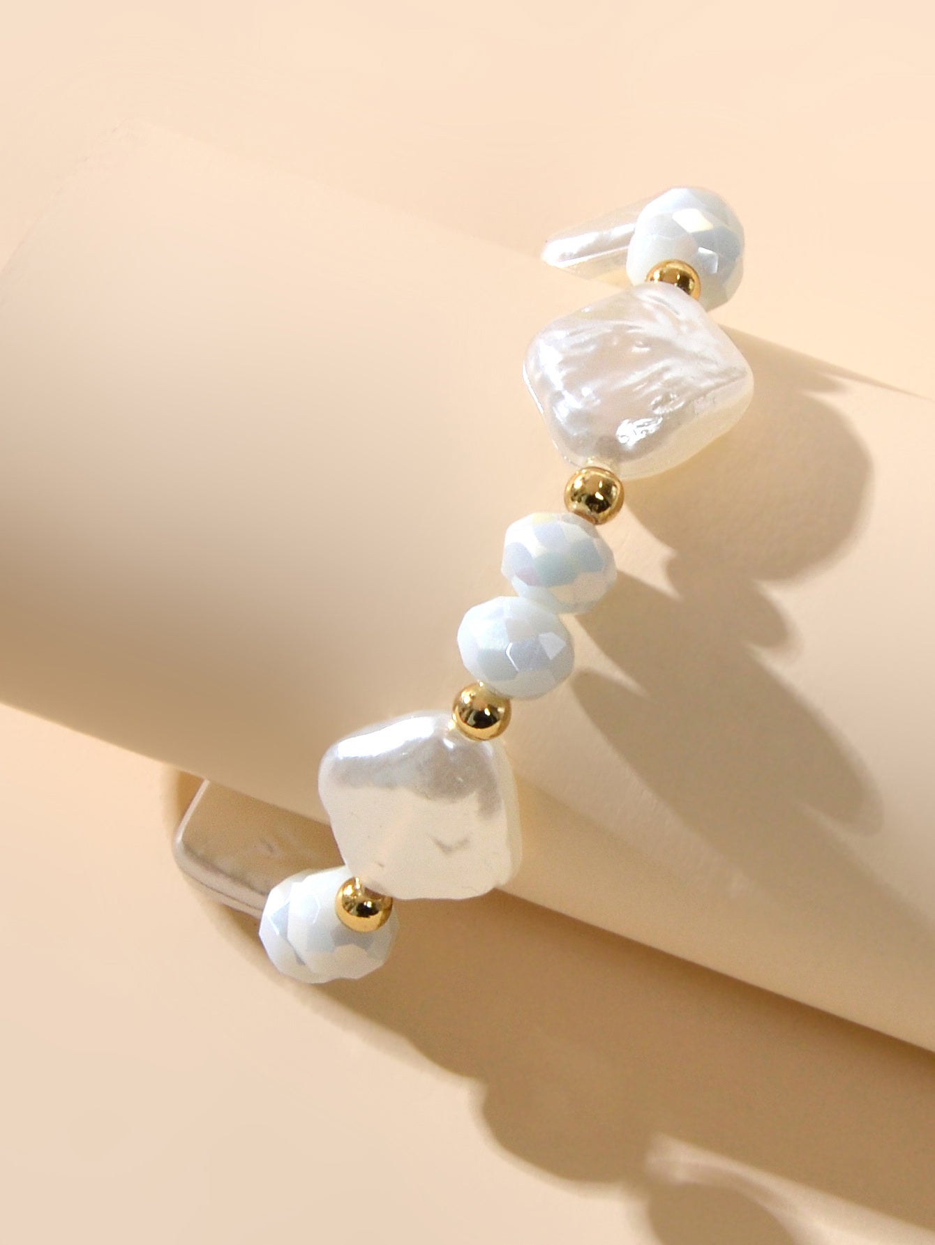 Textured Jewellery Pearl White Purple Beads Bracelet Wedding Party Accessories