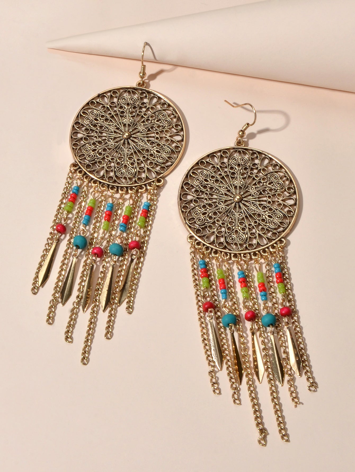 Antique Ethnic Jewellery Multicolour Seed Beads Tassel Dangle Bohemian Earrings