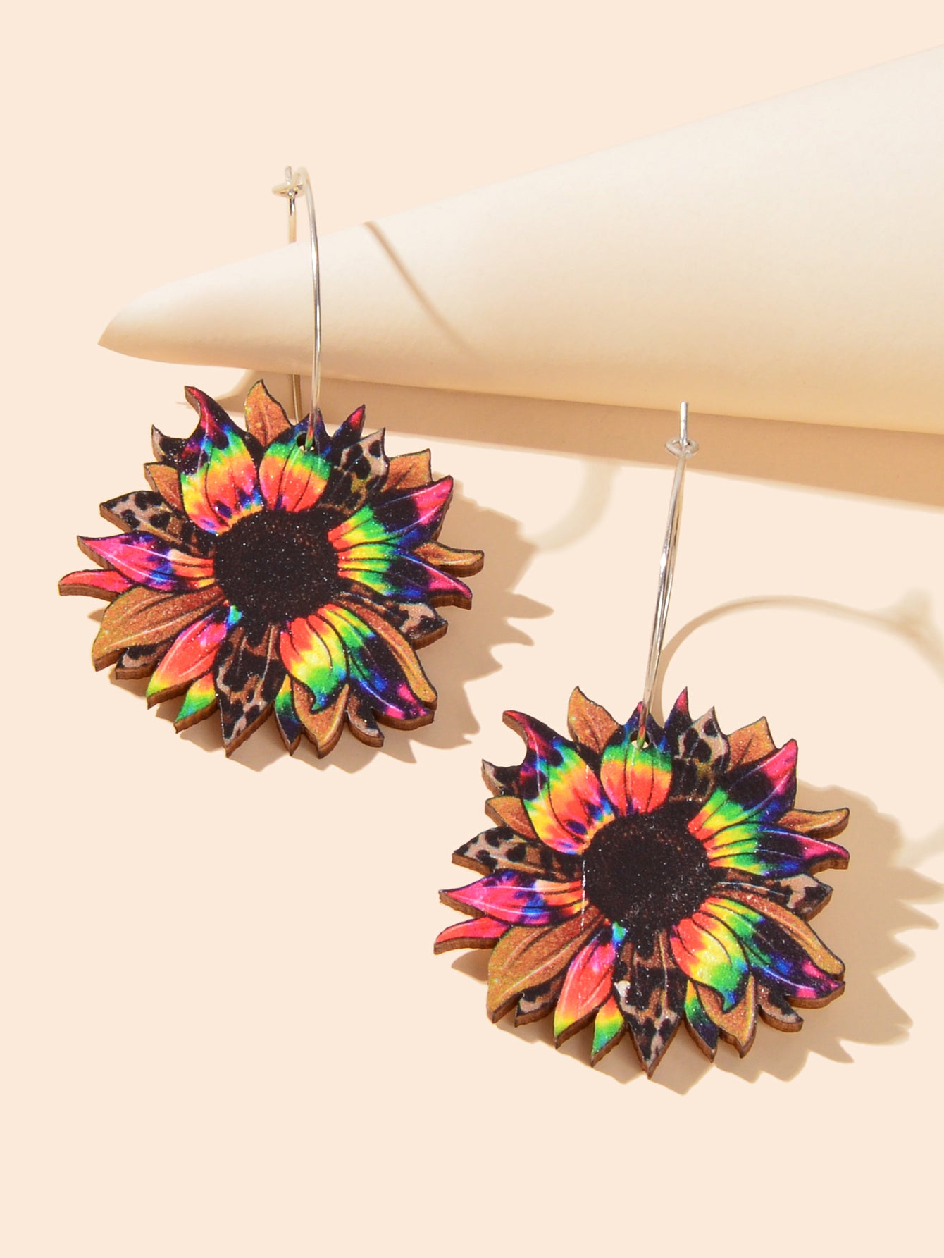 Colourful Sunflower Earrings Bohemian Summer Trendy Wooden Daisy Flower Jewelry