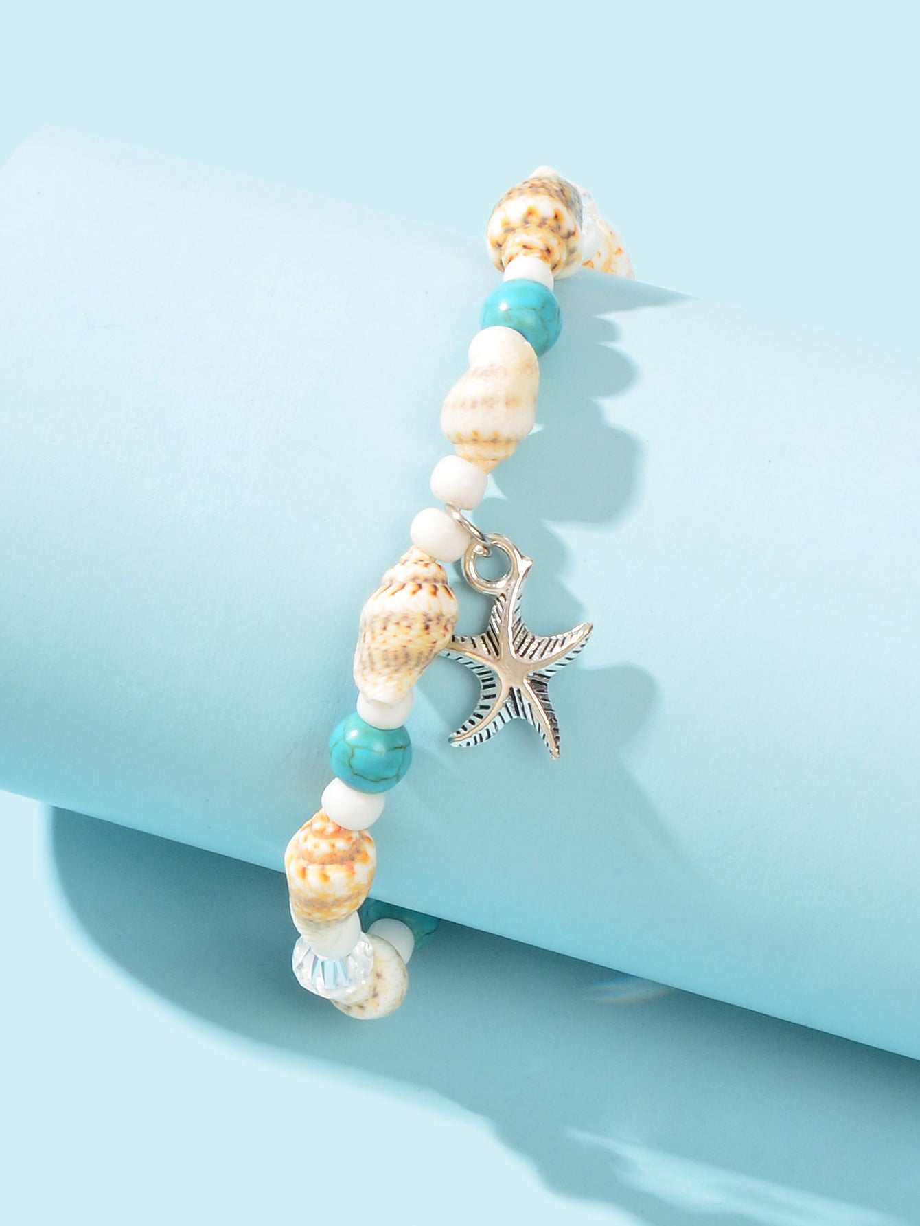 Boho Seed Beads Turquoise Conch Starfish Anklet Beach Seashells Foot Jewellery