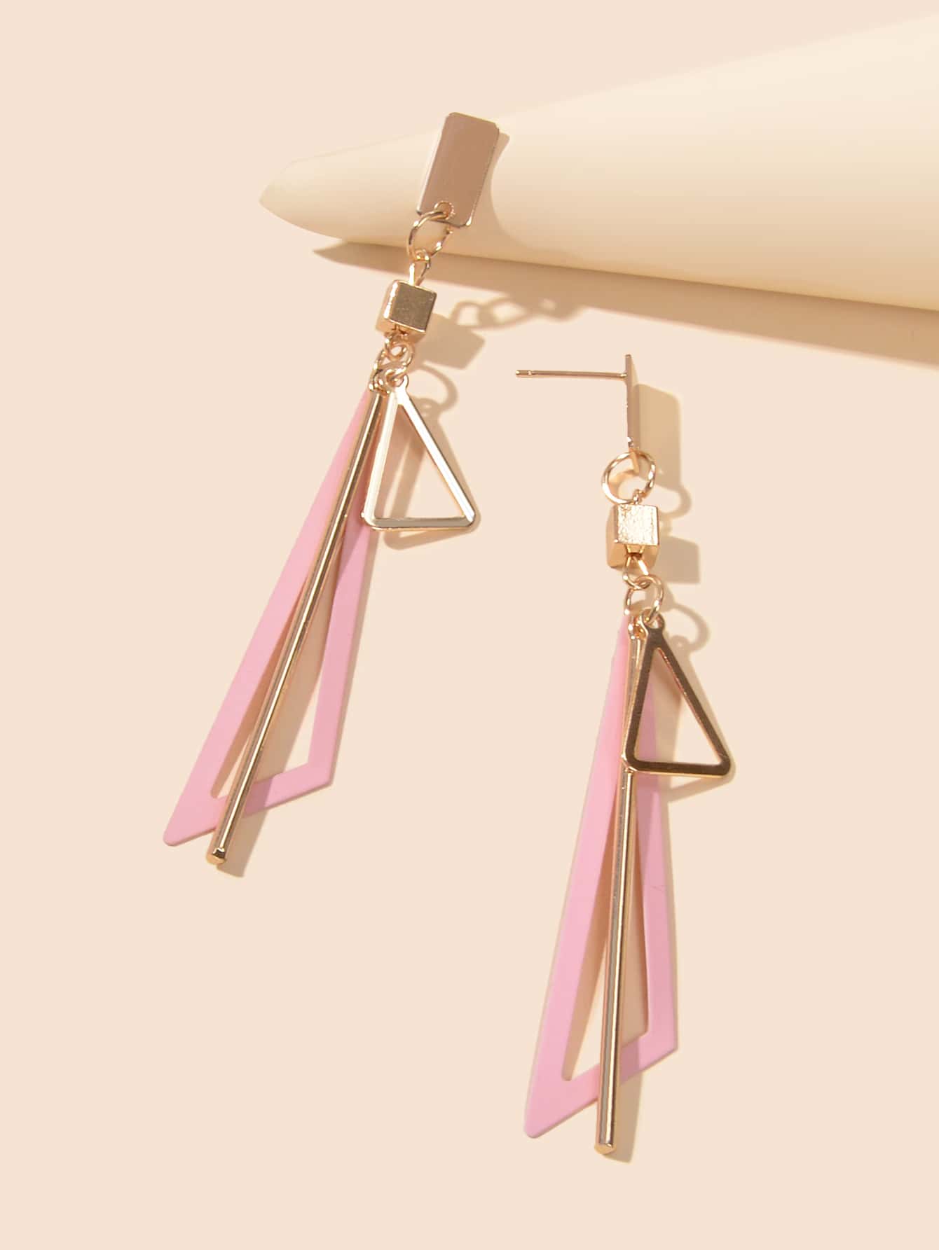 Gold Metal Geometric Triangle Dangle Stud Earring Women Textured Accessories