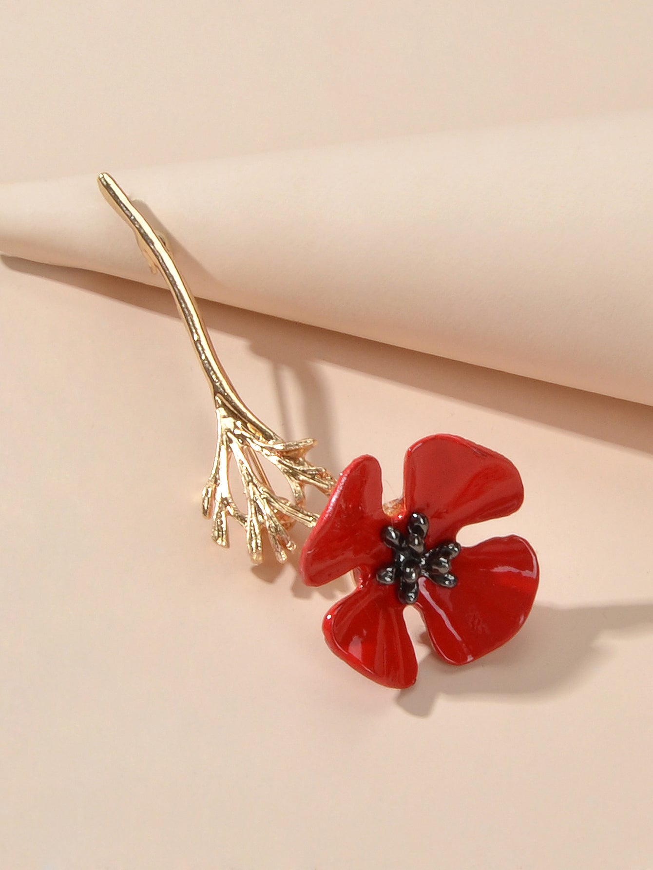 Elegant Jewellery Gold Silver Plated Branch Red Flower Bouquet Brooch Lapel Pin