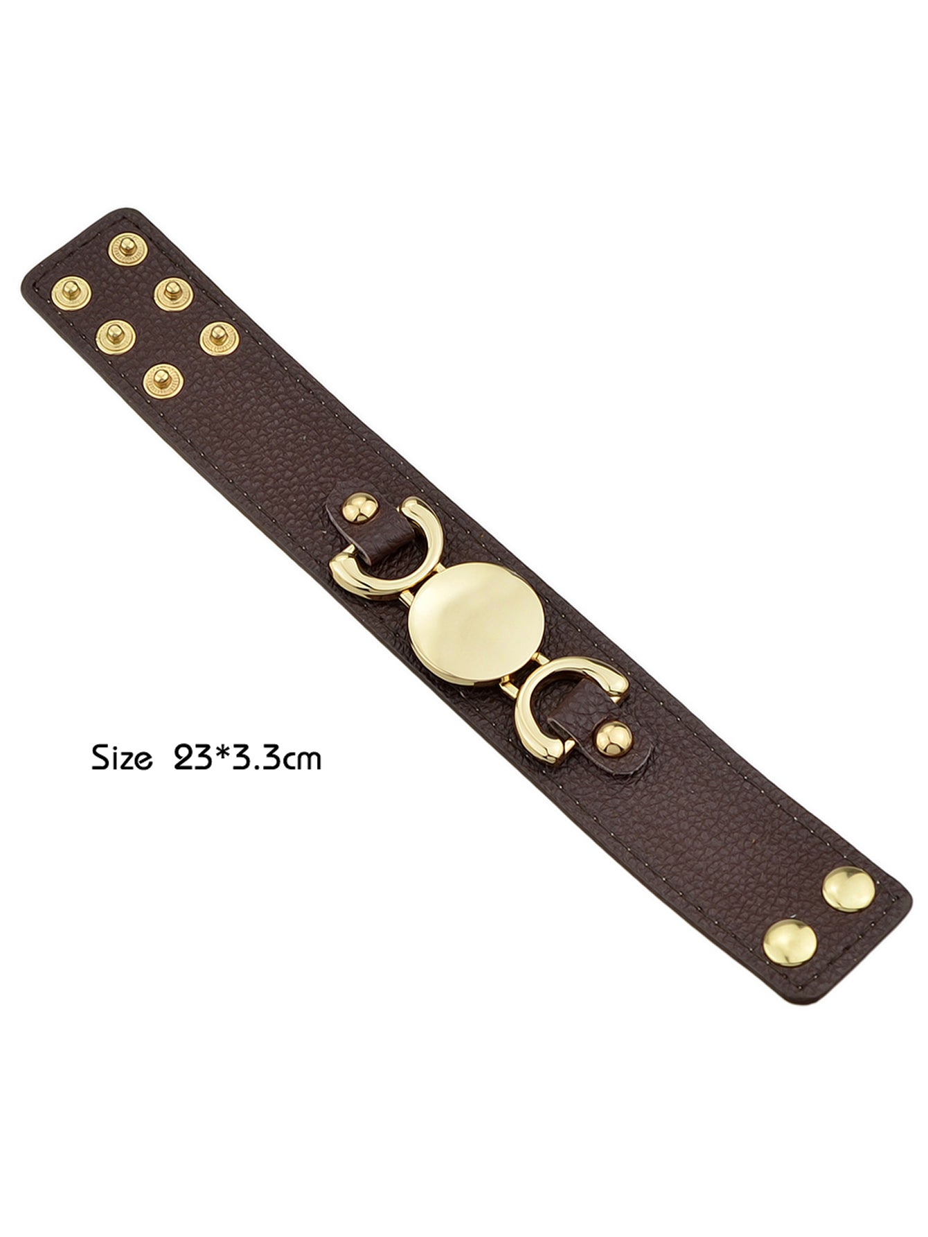 Gold Metal Disc Decor Wide Pu Leather Wrap Bracelet Women Men Wristbands Bangle