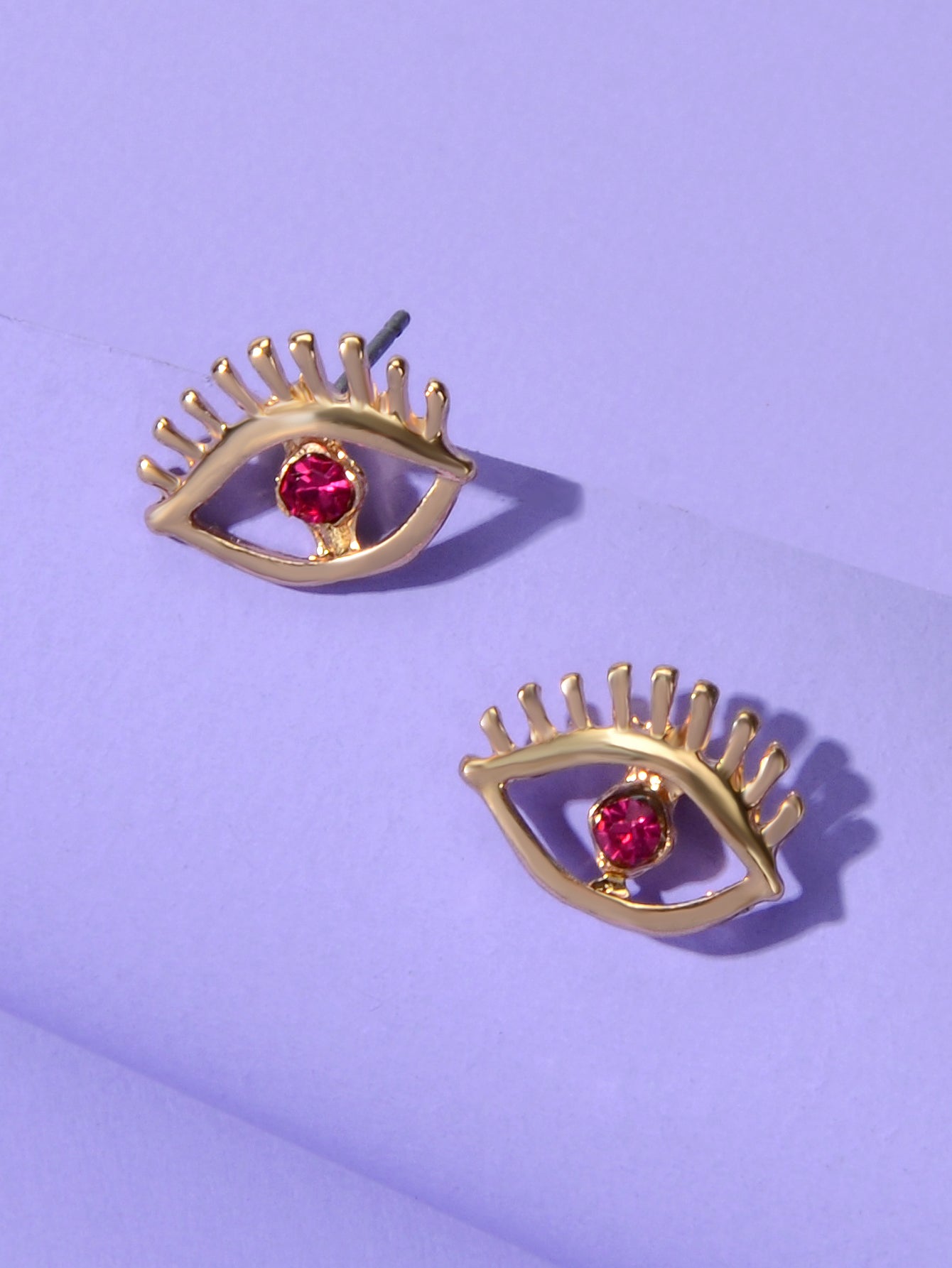 Blue Hotpink Rhinestone Decor Eye Shape Stud Earrings Women Girls Dainty Gifts