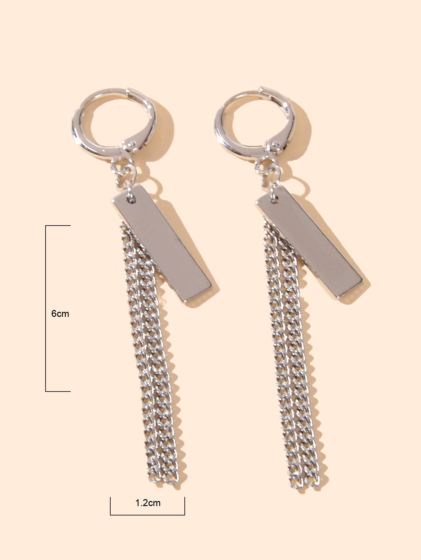 Hip Hop Silver Huggie Tassel Metal Plates Dangle Hoop Earrings Round Earstud