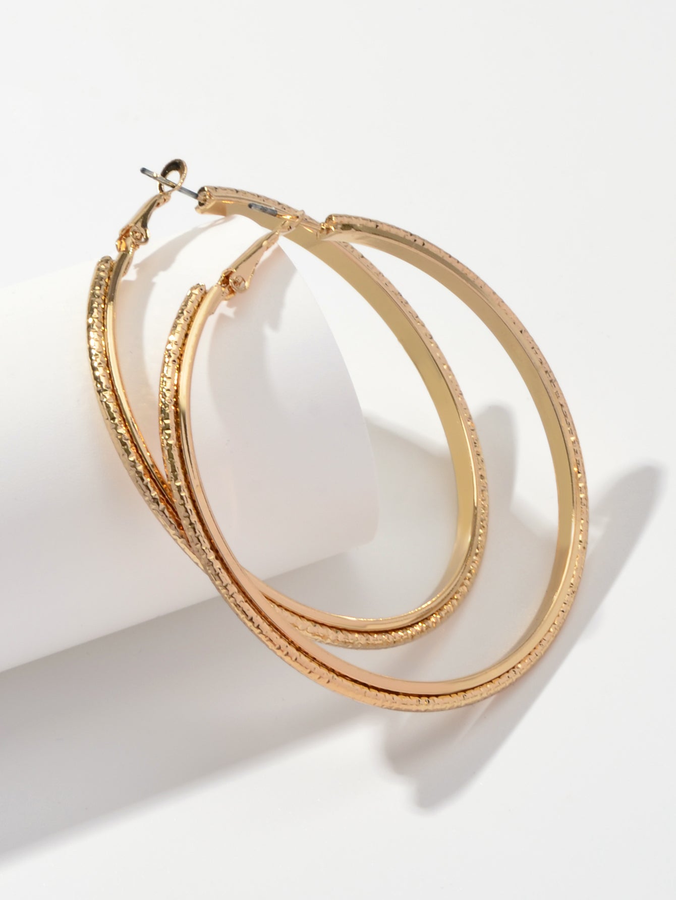 Statement 3pairs Gold Metal Circle Square Big Hoop Dangle Earrings set for Women