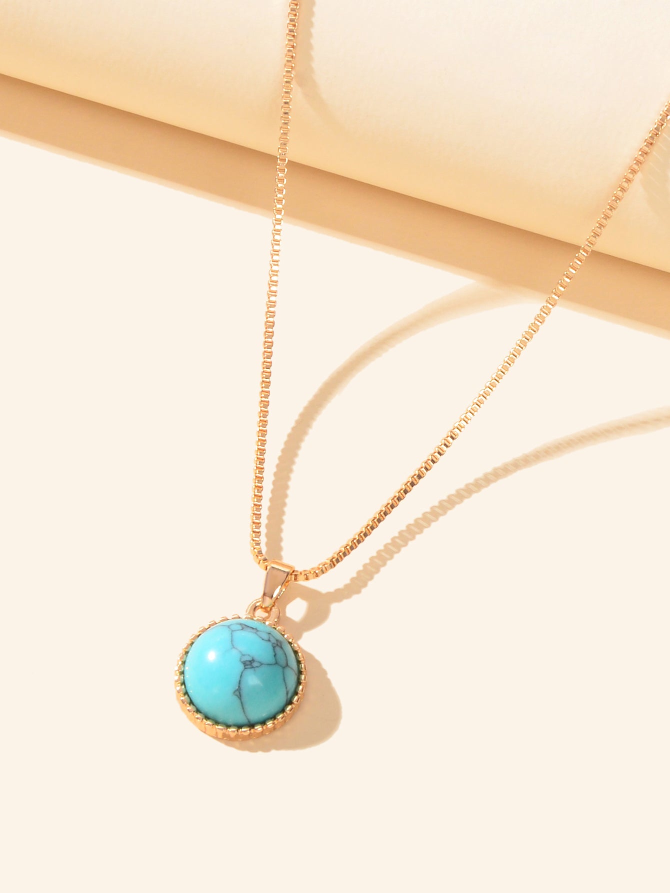 Bohemian Jewelry Gold Chain Round Turquoise Pendant Necklace Ethnic Accessories