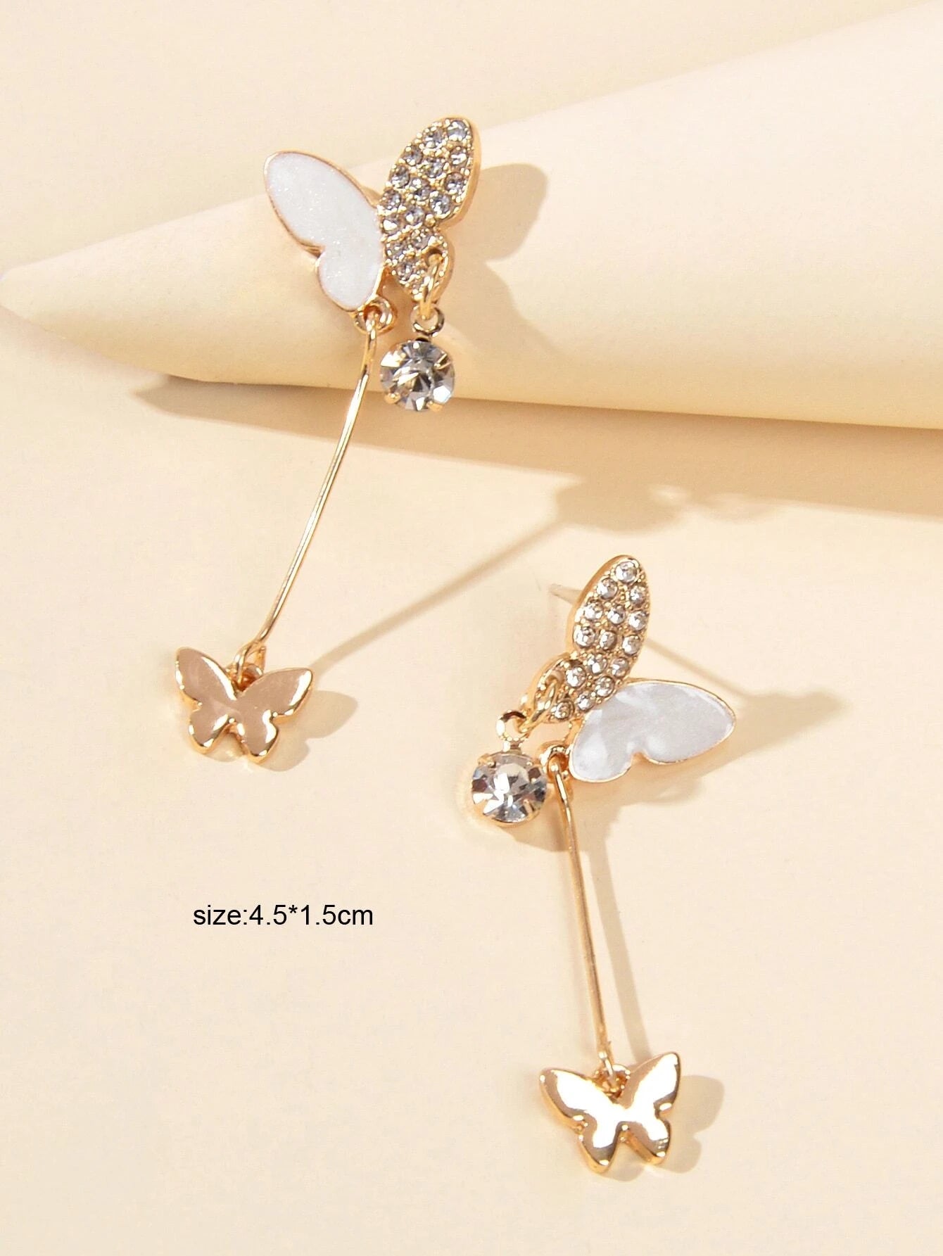 White Enamel Rhinestone Butterfly Pendant Earrings Dainty Gifts for Women Teens