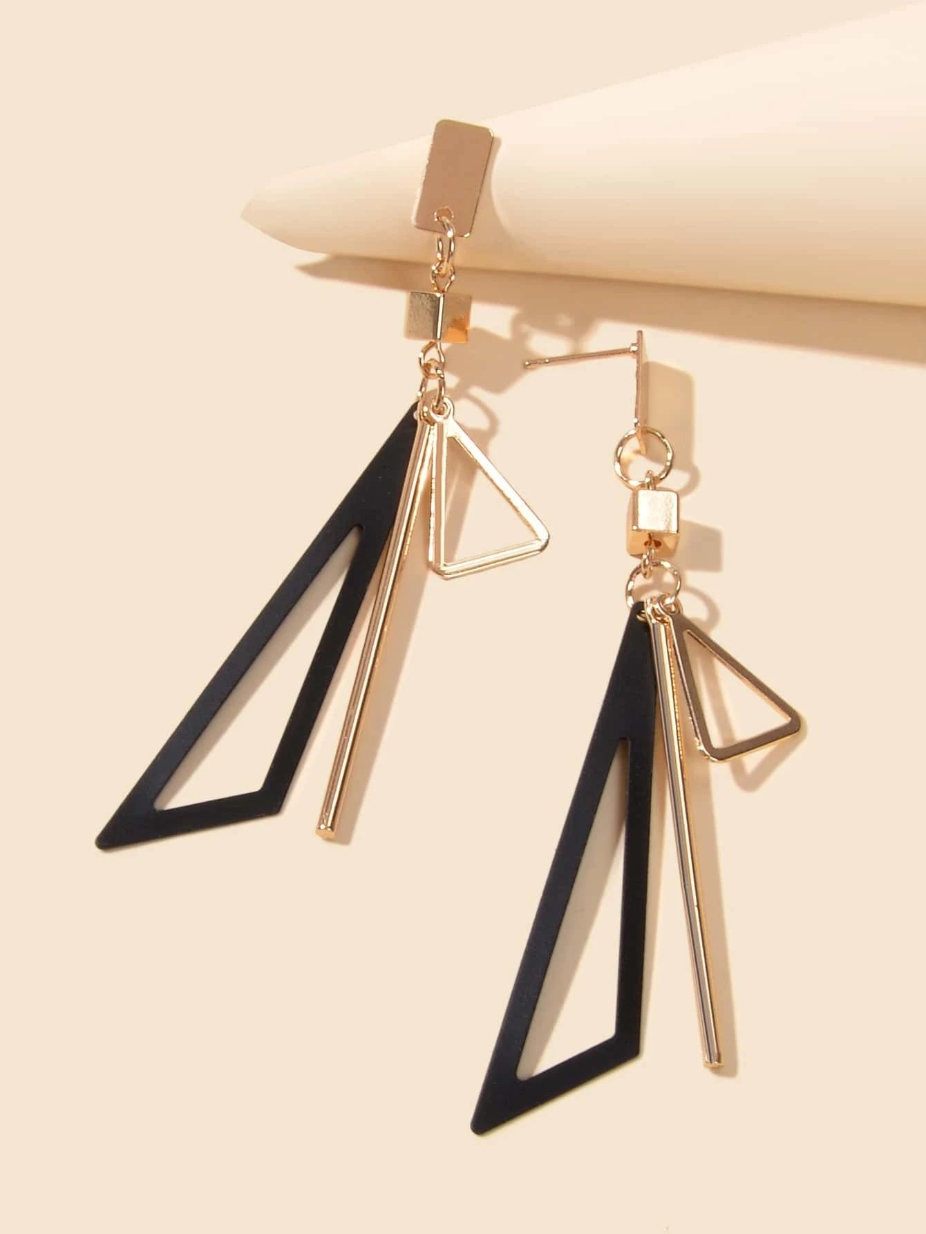 Gold Metal Geometric Triangle Dangle Stud Earring Women Textured Accessories