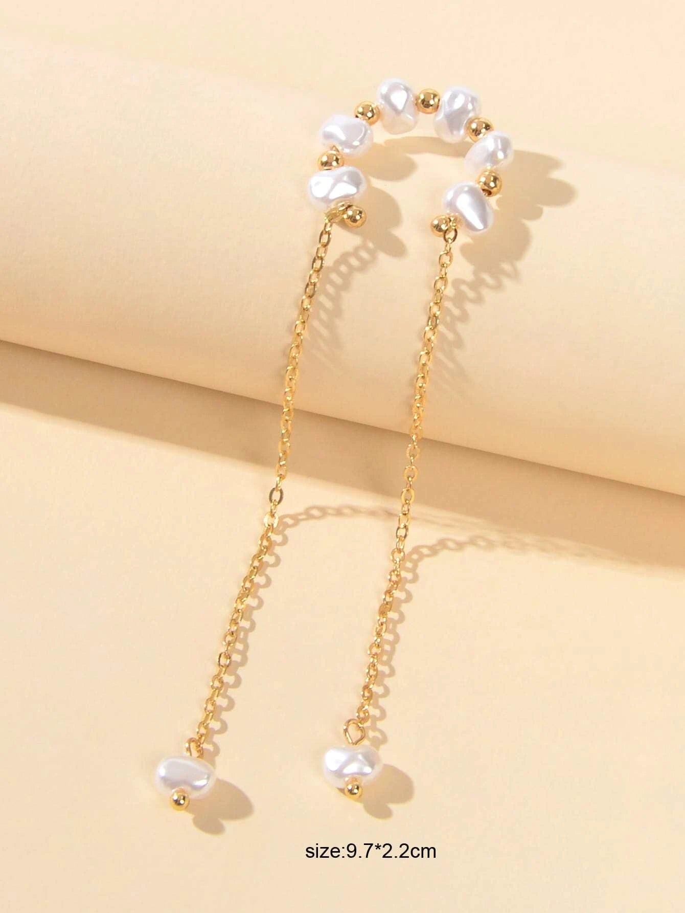 1 pc Fashion Pearl Long Gold Chain Ear Cuff Cartilage Dangle Earrings Accessory