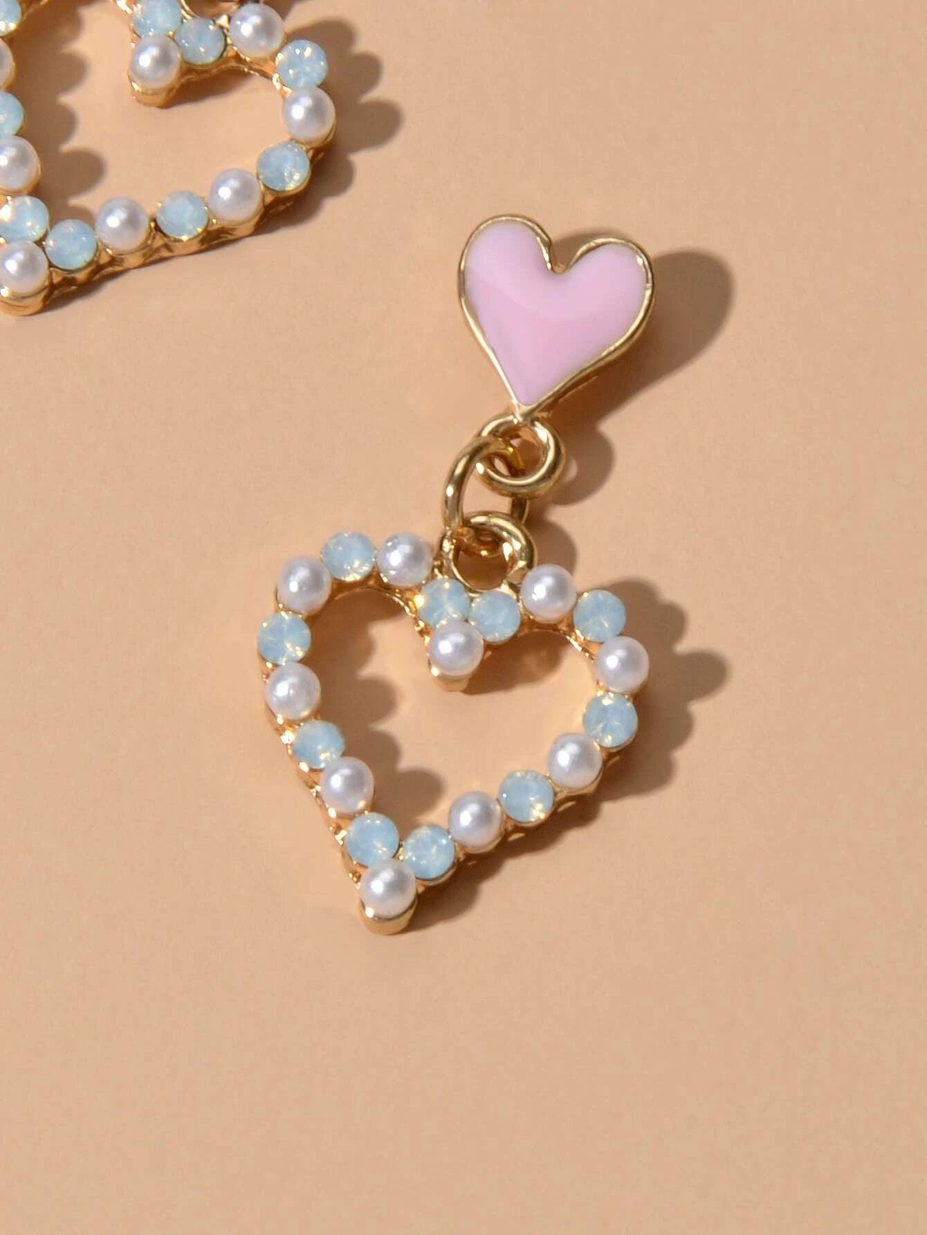 Personality Pink Enamel Pearl Heart Drop Earrings Dainty Gifts for Women Girls