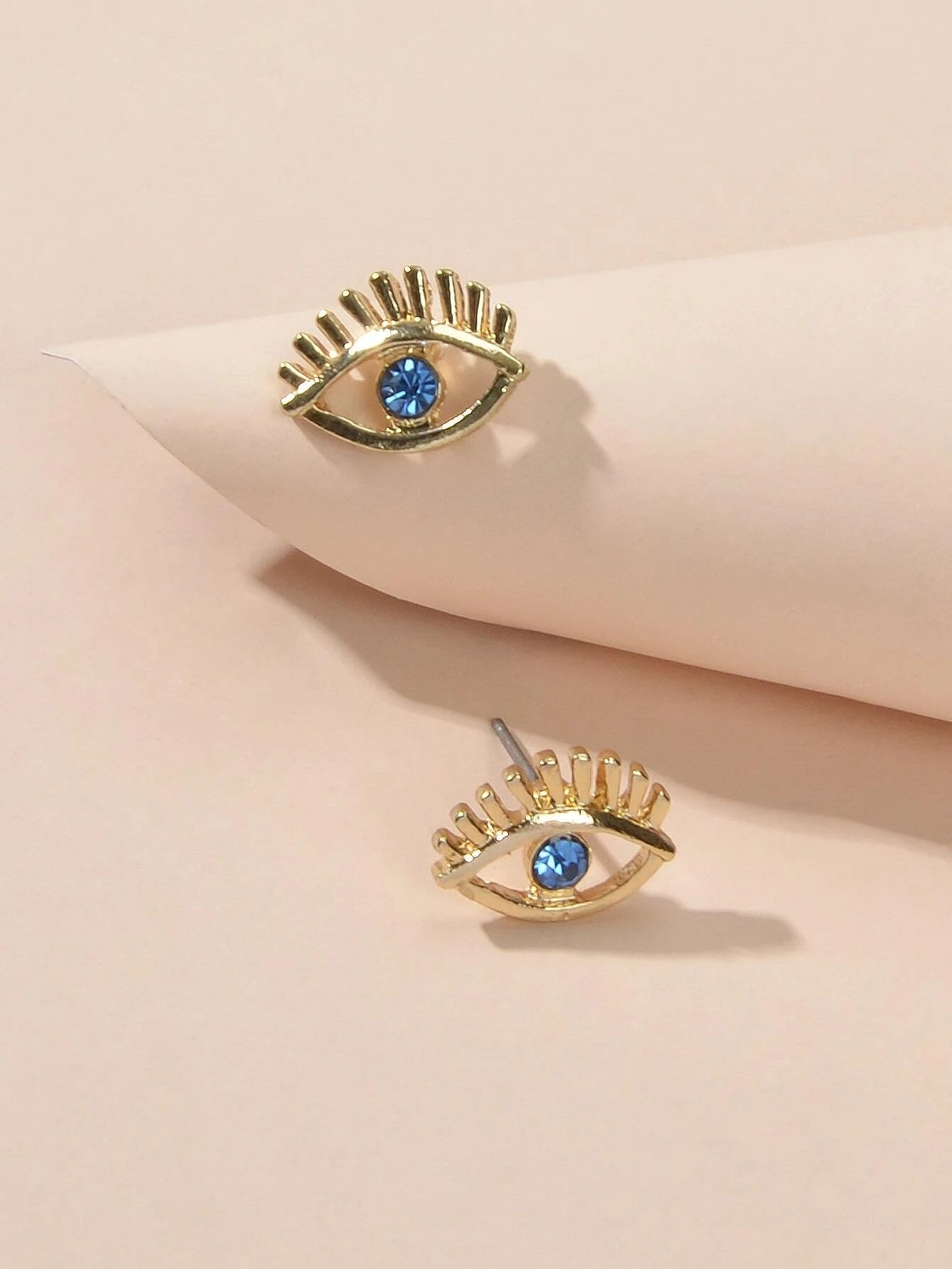 Blue Hotpink Rhinestone Decor Eye Shape Stud Earrings Women Girls Dainty Gifts