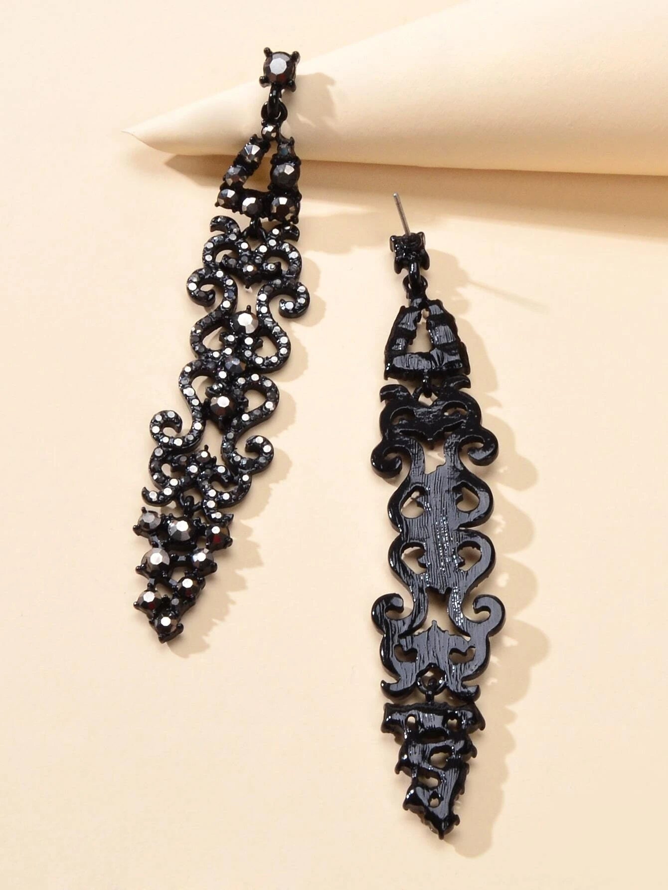 Rhinestone Black Hollow out Long Geometric Vintage Dangle Earrings Punk Jewelry