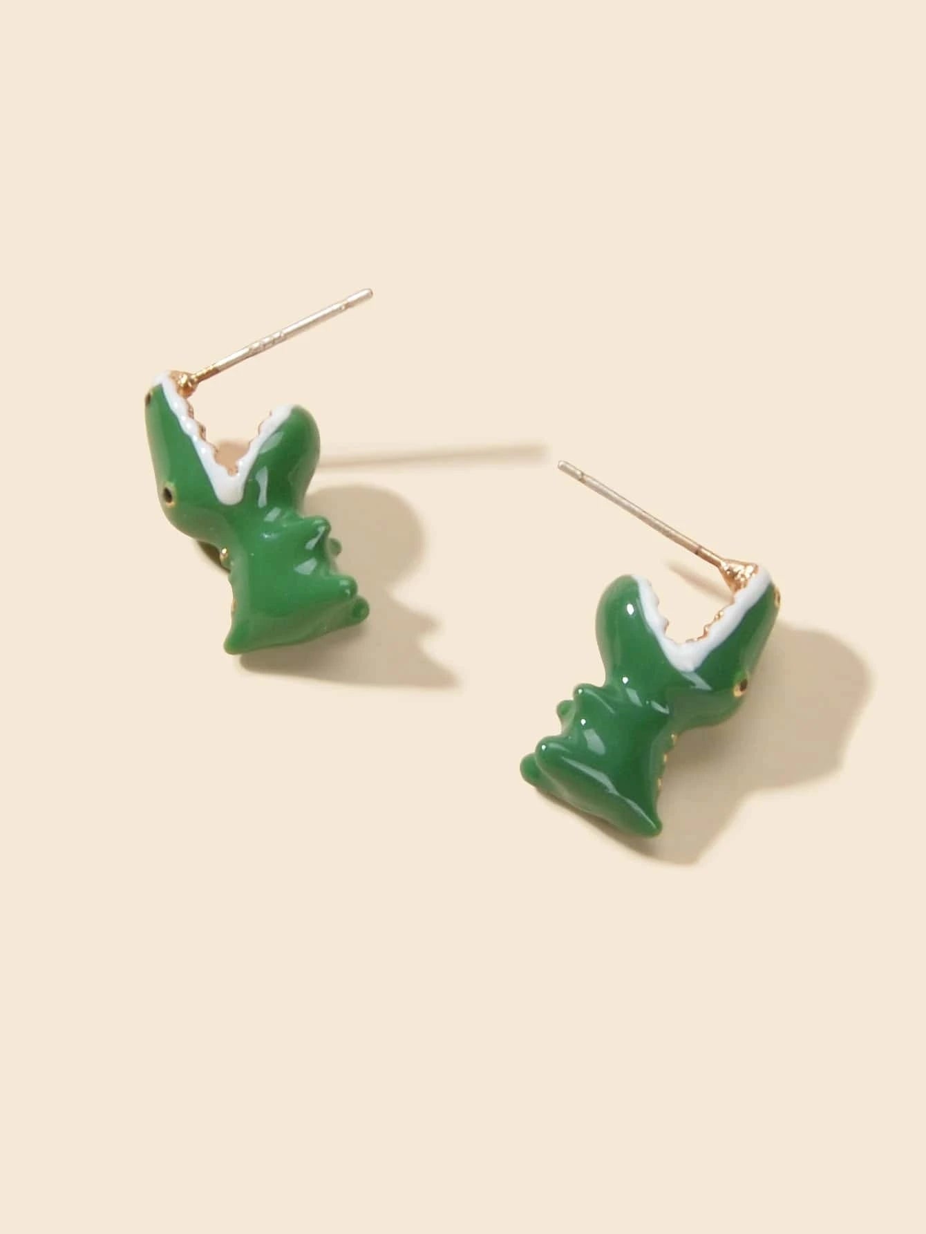 Punk Rock Jewelry Green Enamel Crocodile Head Statement Stud Earrings Teens Gift