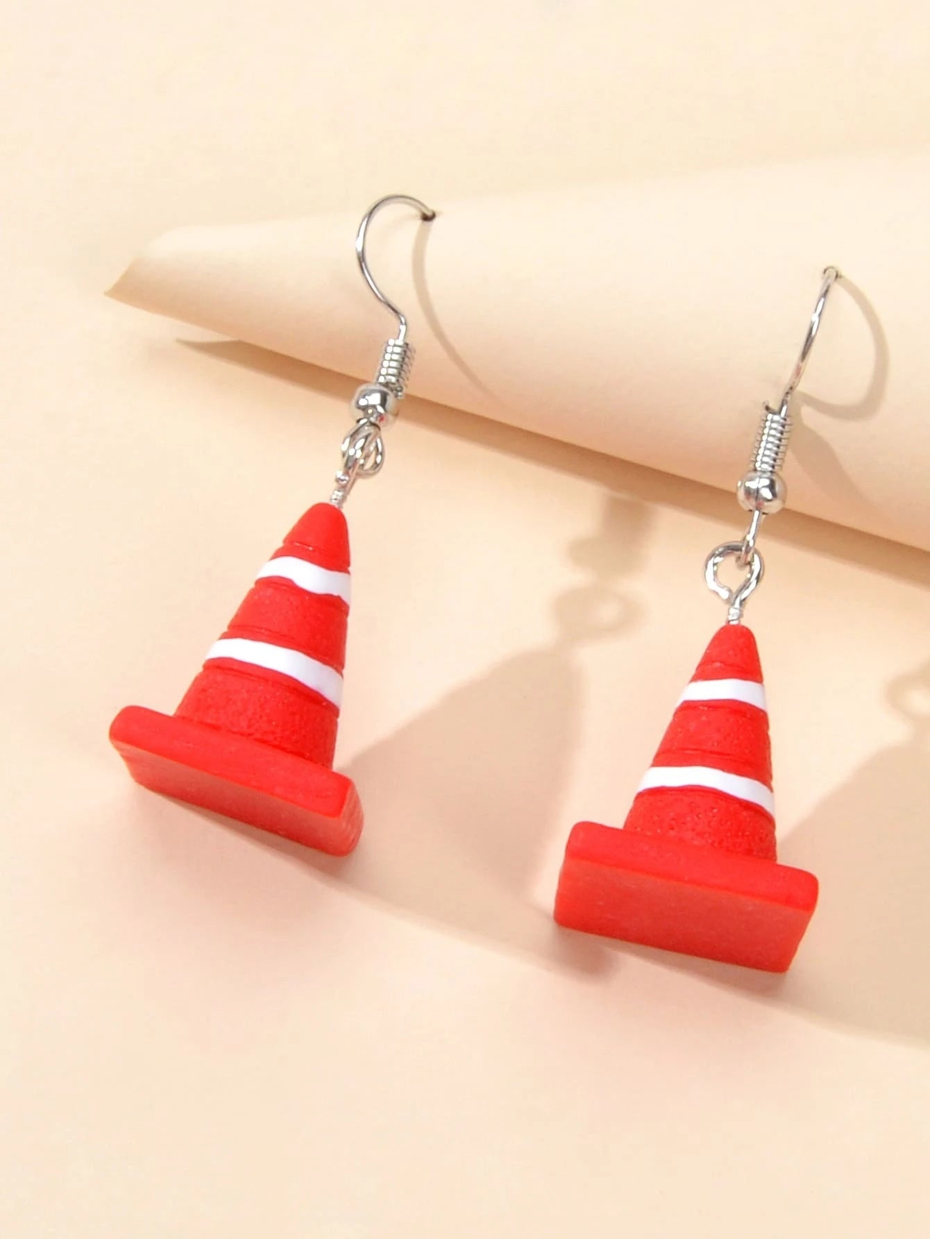 Punk Red Resin Acrylic Traffic Mark Cone Shape Drop Dangle Earrings Funny Gift