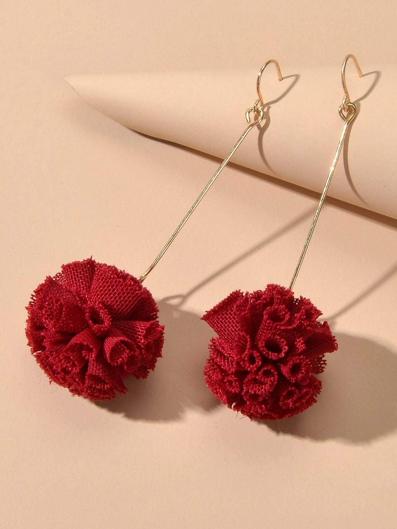 Red Flower Ball Drop Dangle Earrings Beautiful Women Girls Accessories Jewellery