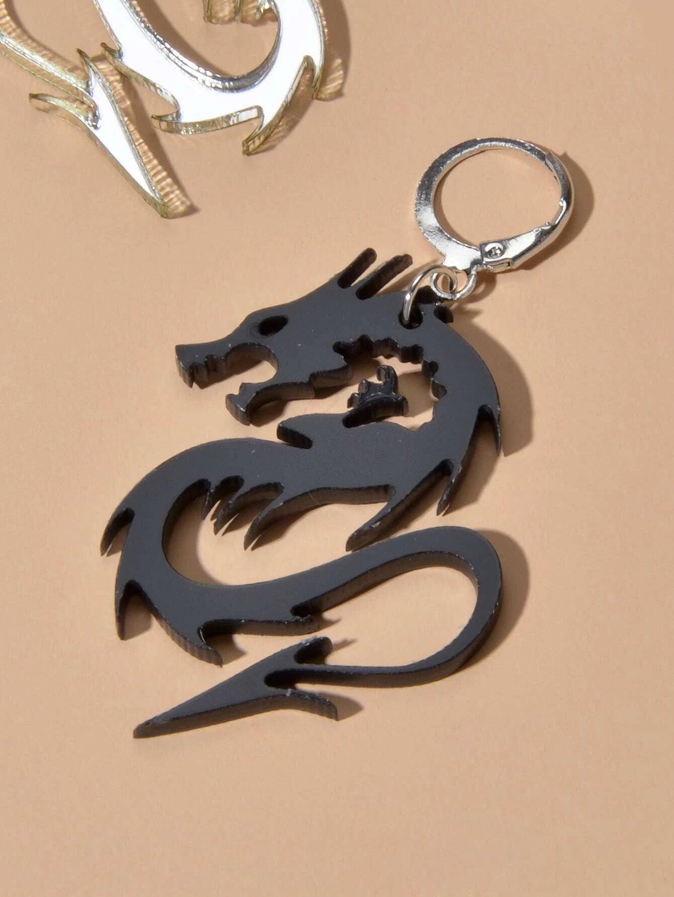 2pairs Hiphop Jewellery Acrylic Black Gold Dragon Drop Earrings Punk Accessories